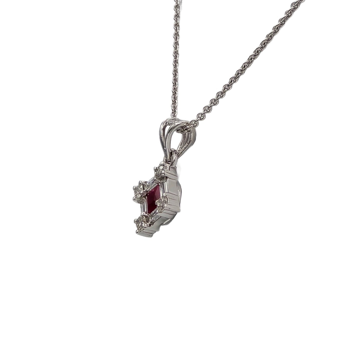 ruby and diamond pendant in 18K white gold