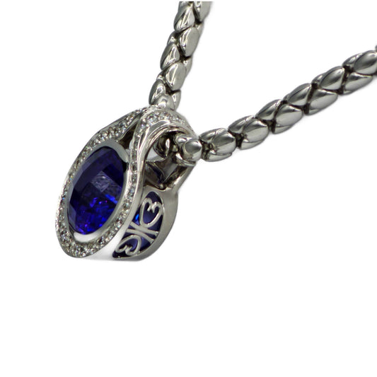 18K White Gold Handmade 13.04 Carat Tanzanite and Diamond Pendant