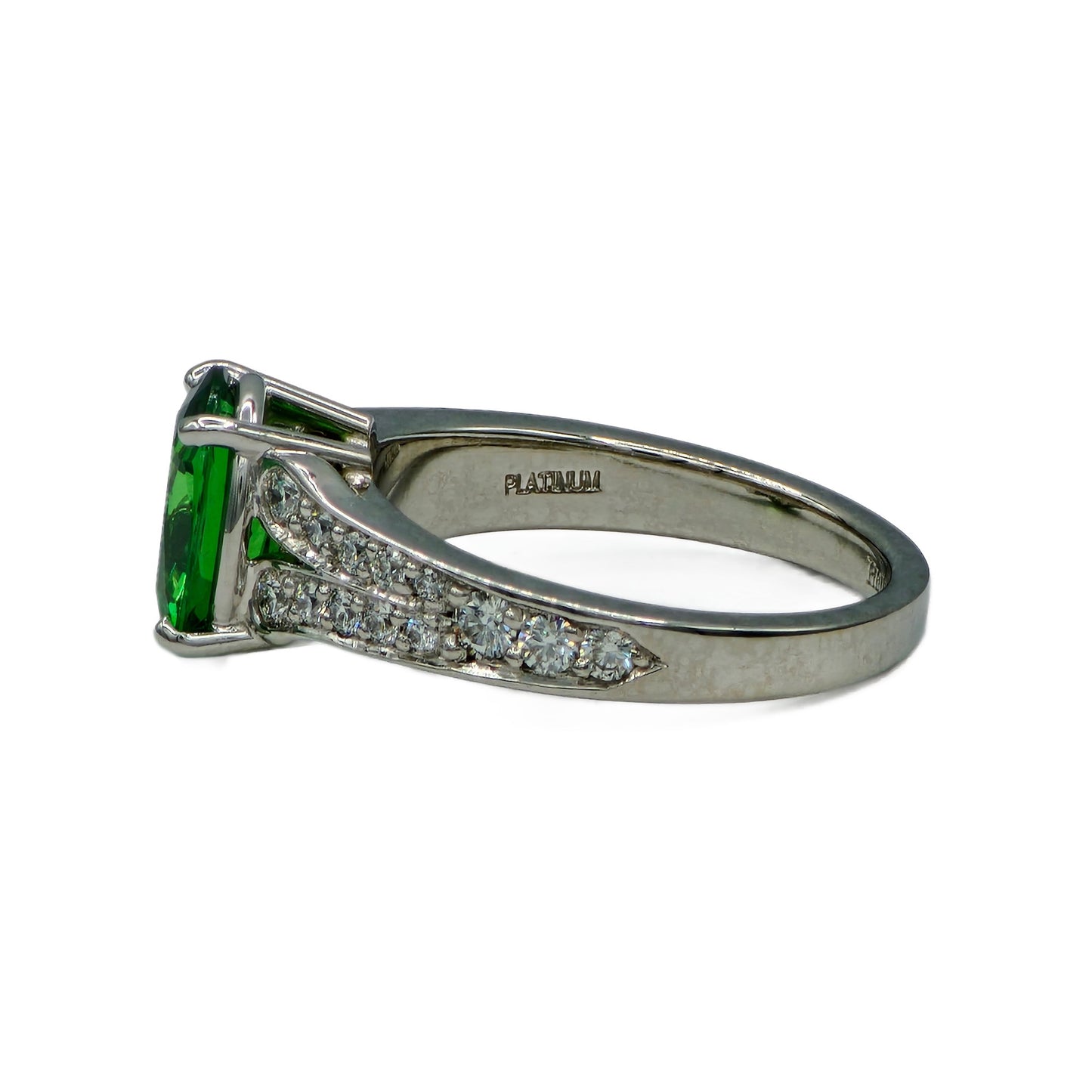 Platinum 1.95 Carat Oval Tsavorite and Diamond RIng