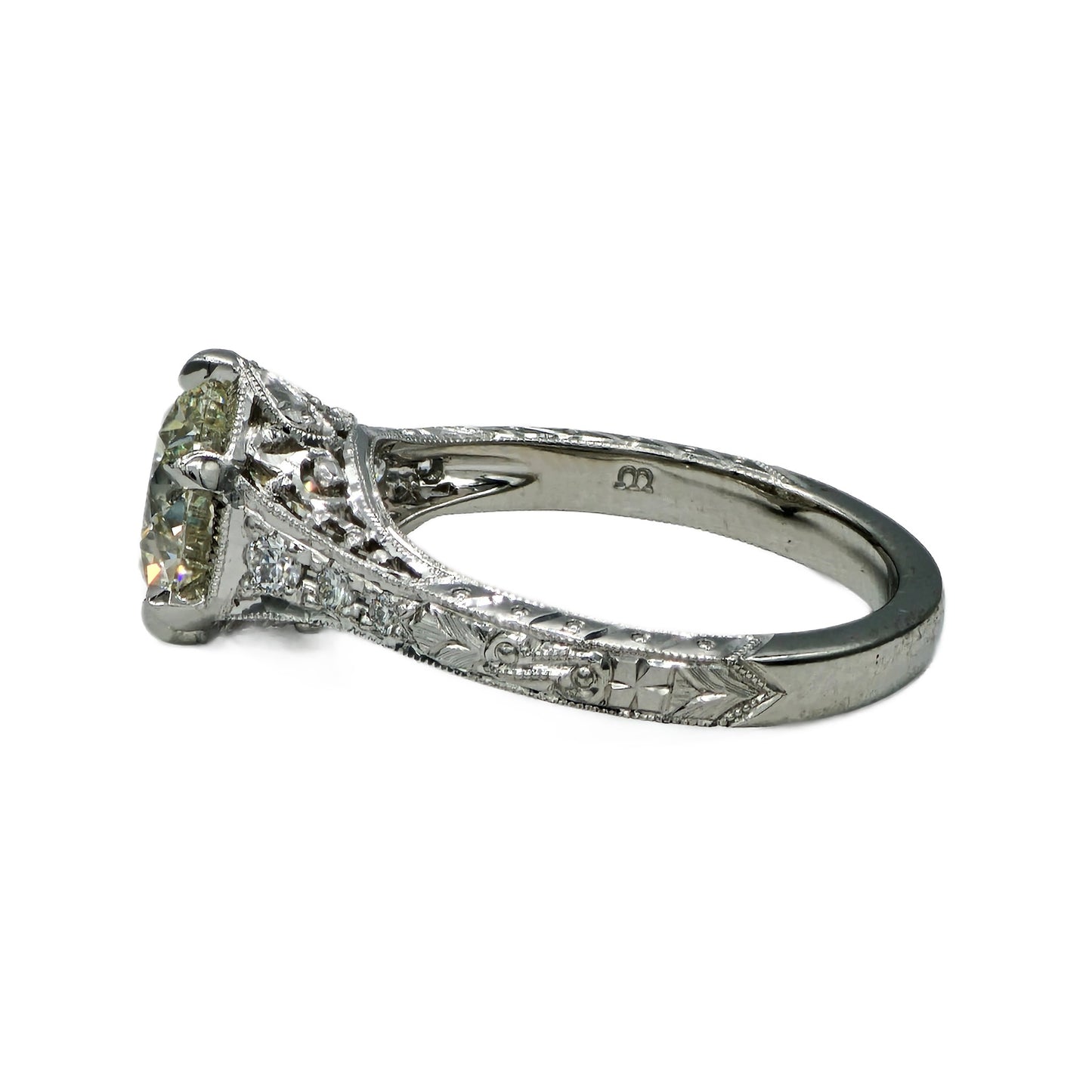 2.11 Carat M/SI2 Round Brilliant Cut Diamond Ring by Whitehouse Brothers in Platinum, GIA Report