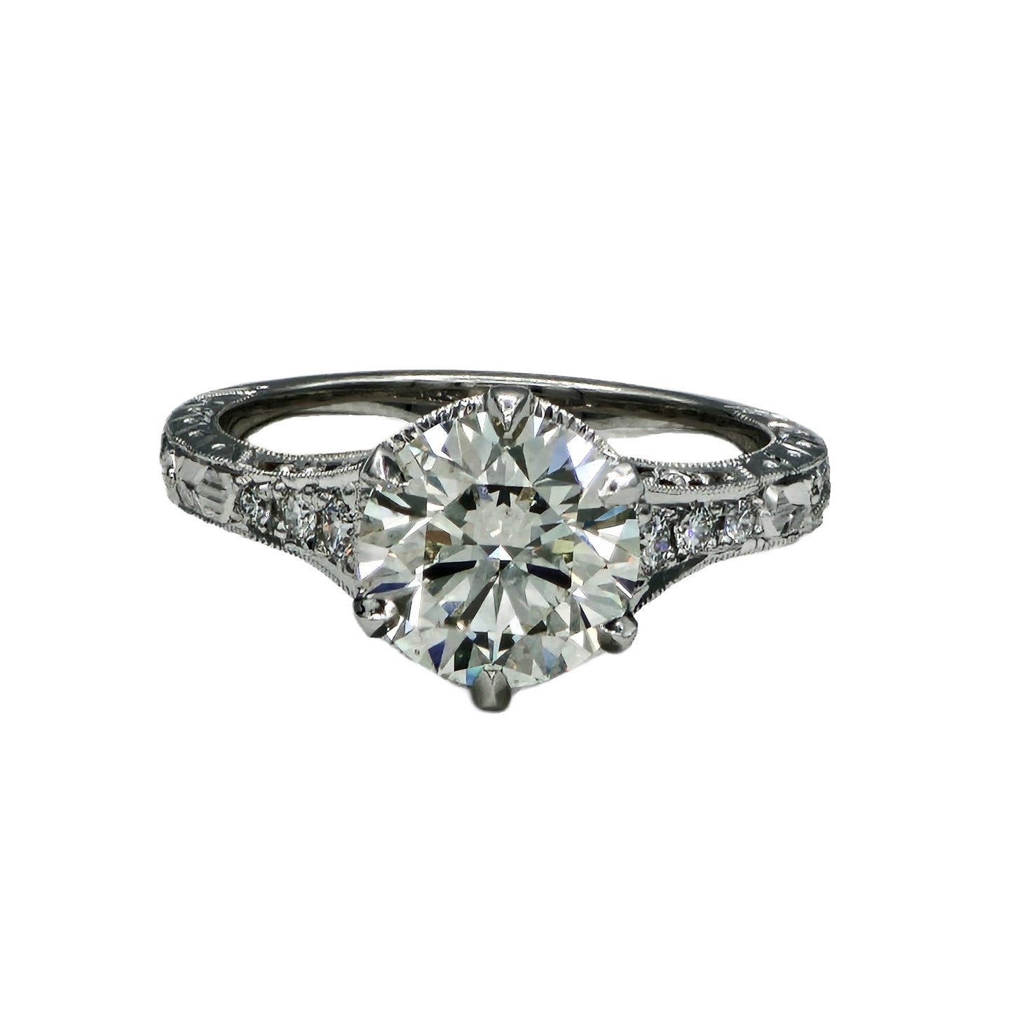 2.11 Carat M/SI2 Round Brilliant Cut Diamond Ring by Whitehouse Brothers in Platinum, GIA Report