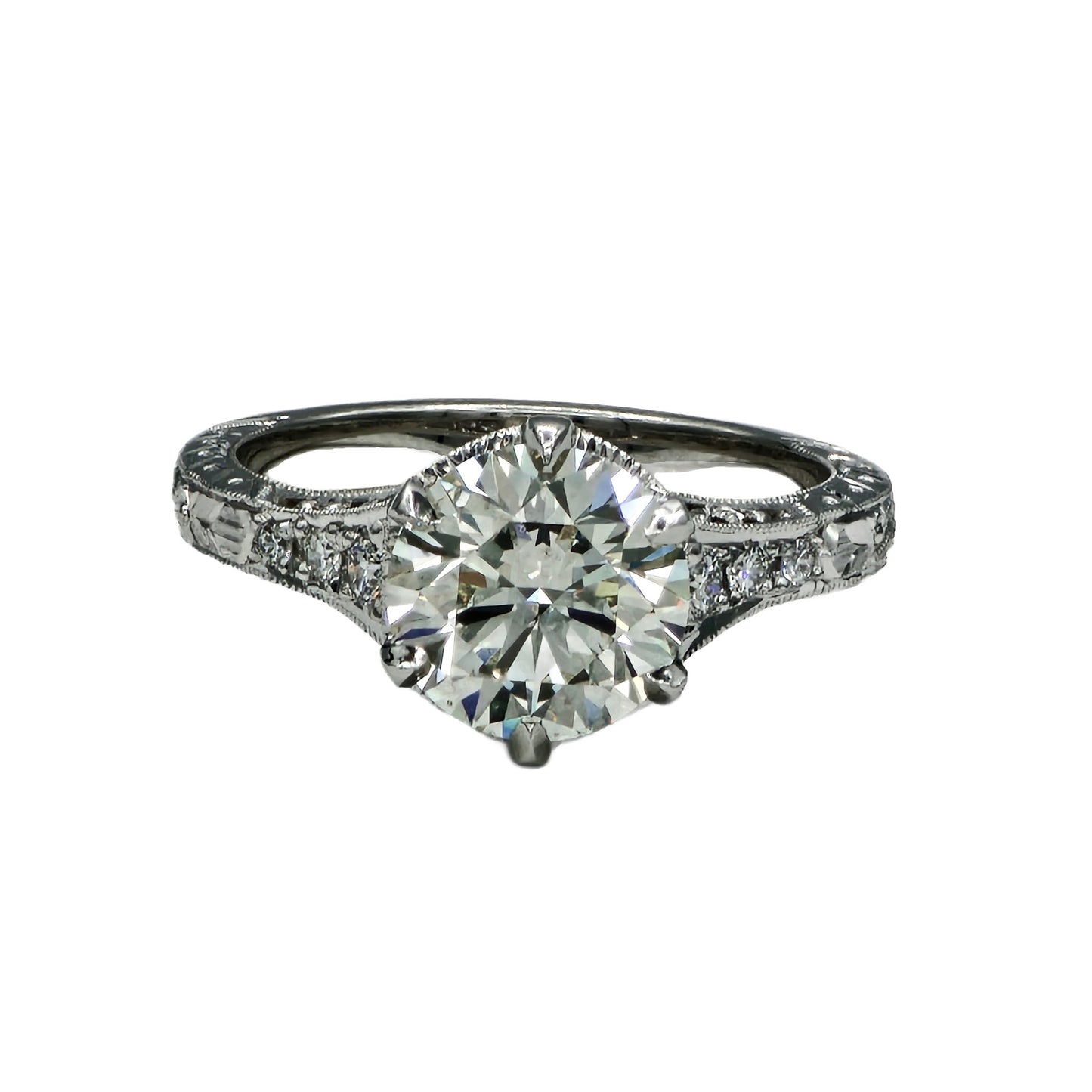 Platinum 2.11 Carat Round Brilliant Cut Whitehouse Brothers Ring