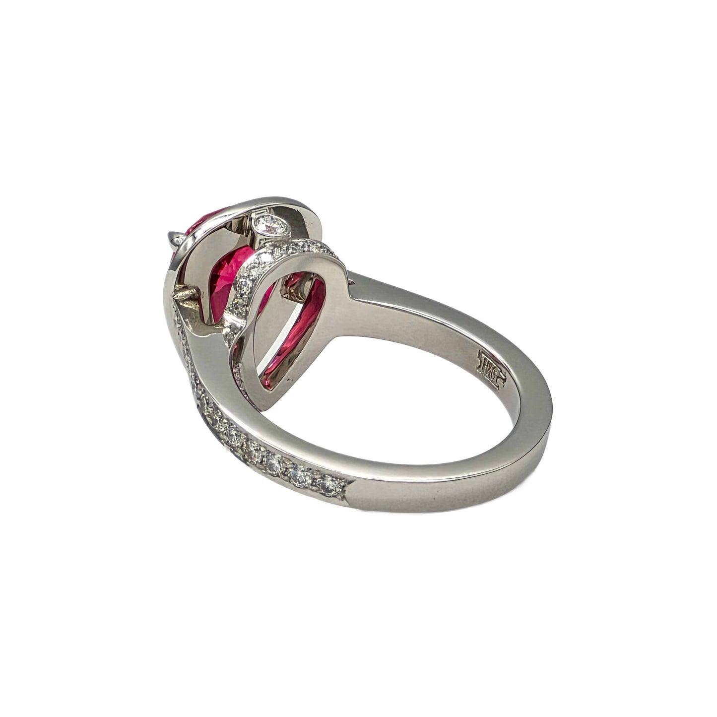 Platinum 2.48 Carat pear shape red spinel and diamond ring