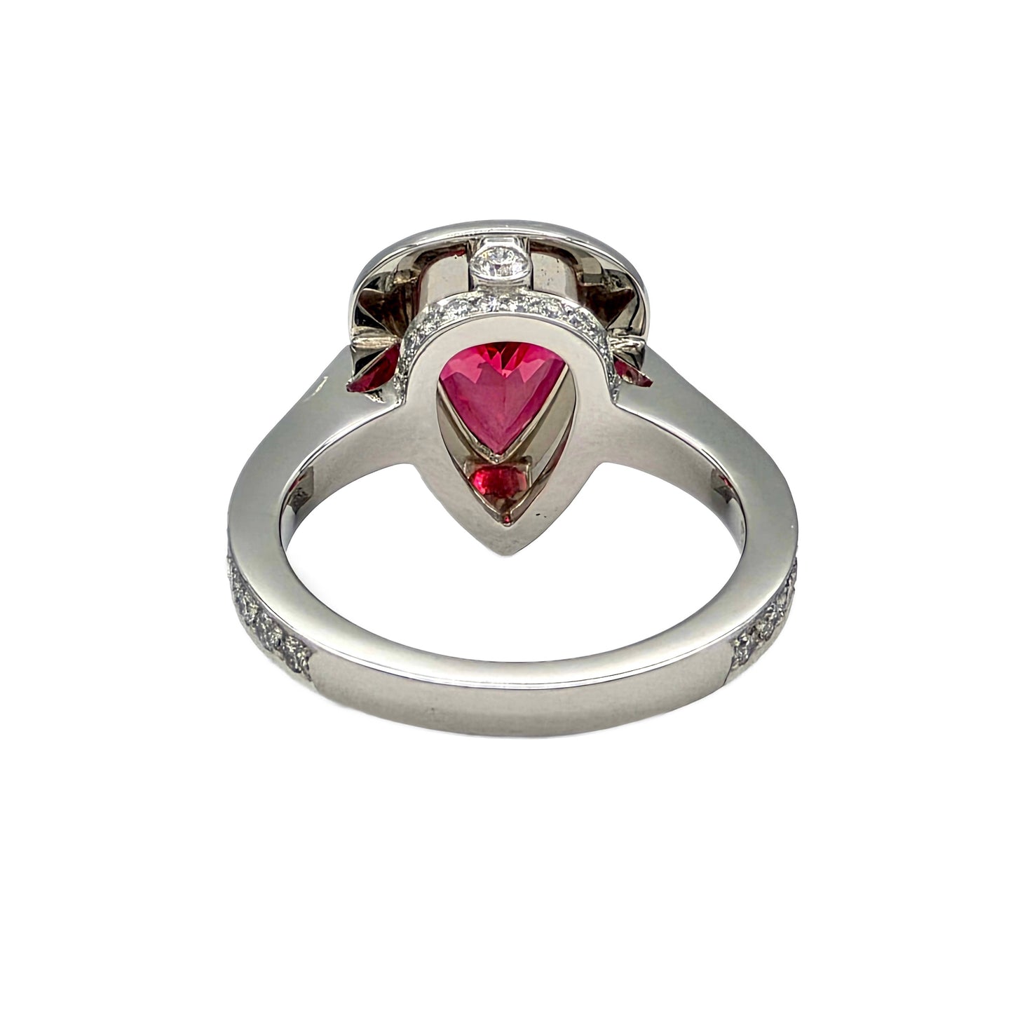 Platinum 2.48 Carat pear shape red spinel and diamond ring
