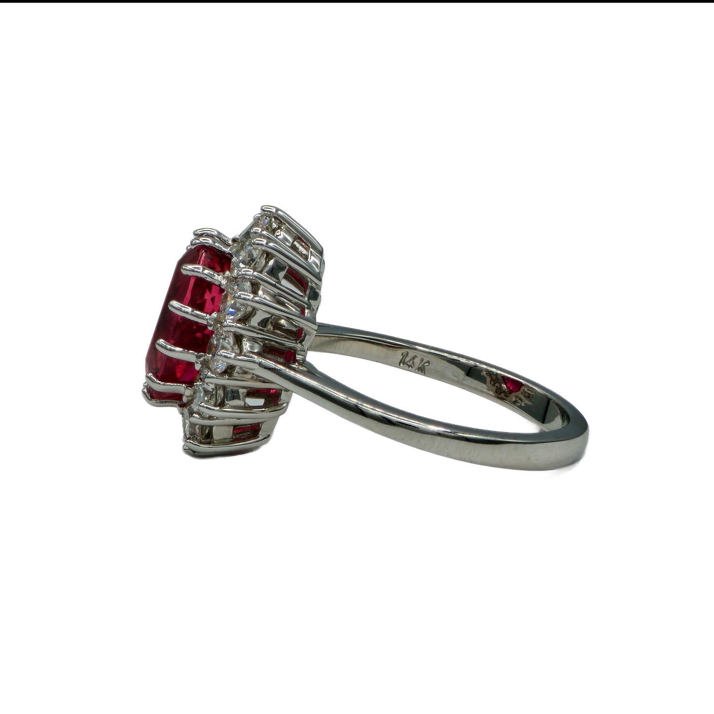 3.69 Carat Oval Rubellite Tourmaline and Diamond Ring in 14K White Gold