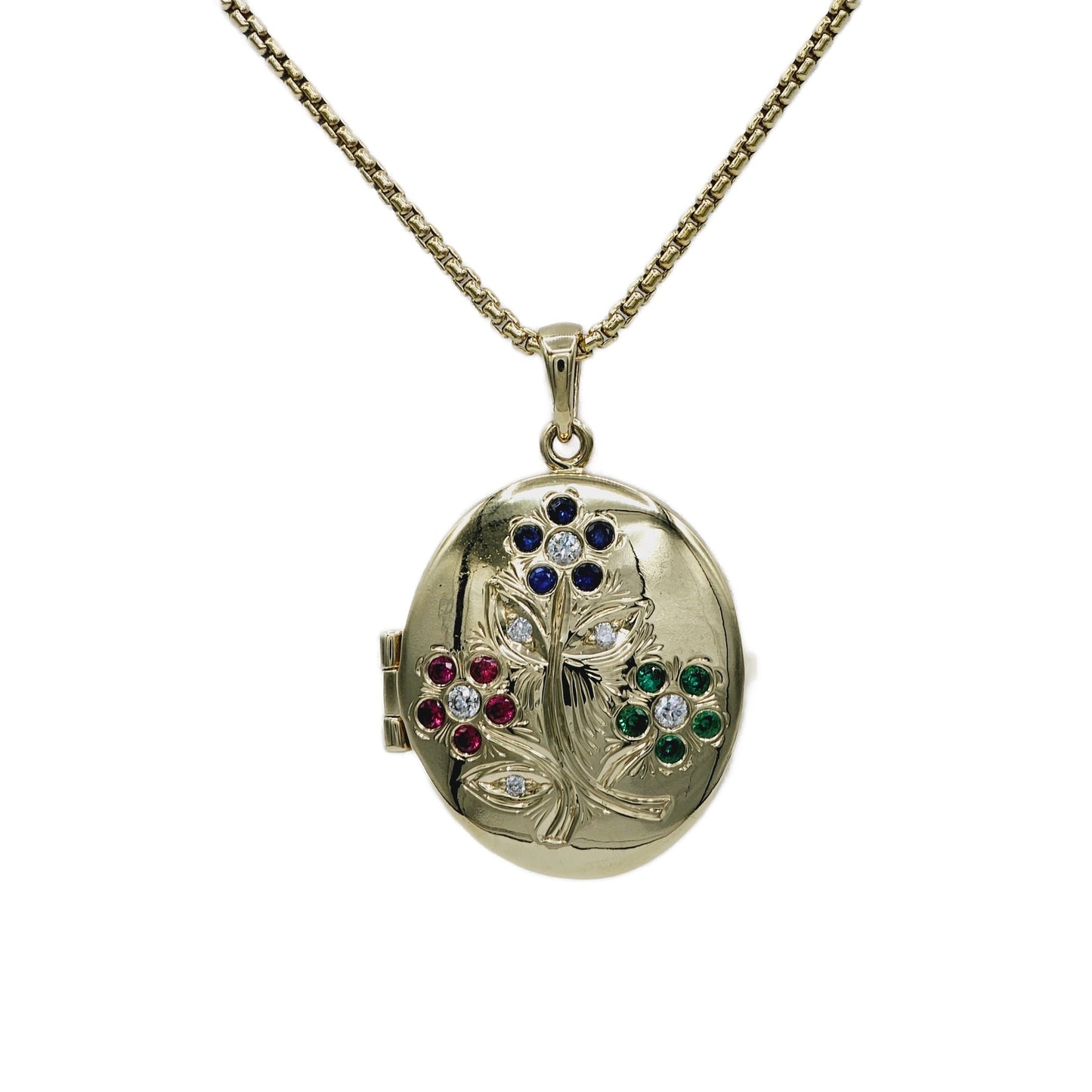 14K yellow gold gemstone locket