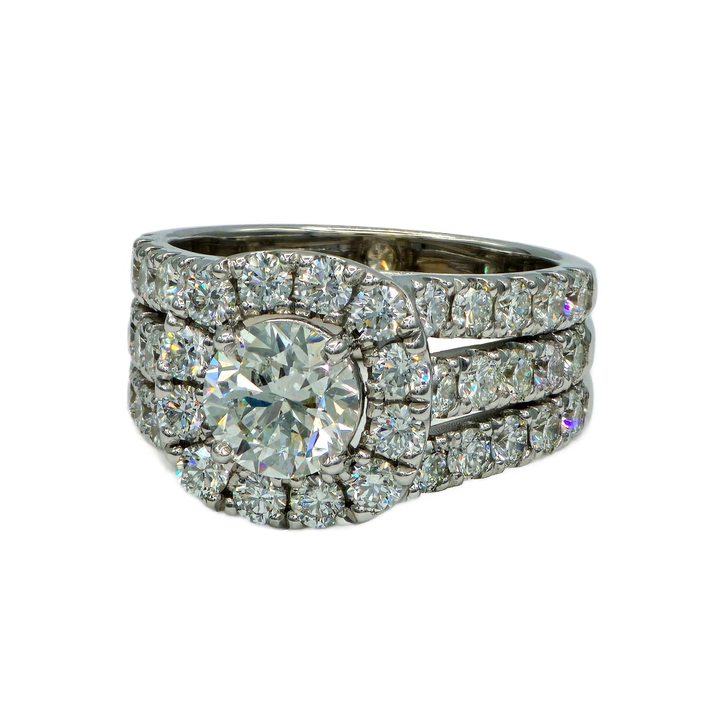 1.30 Carat G/SI2 Round Brilliant Cut with 42=2.17Ctw DIamond Ring in 14K White Gold, GIA Report