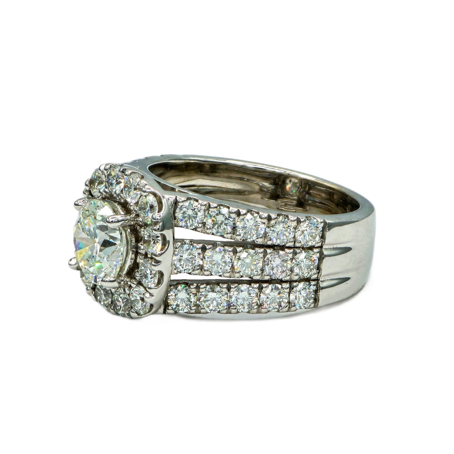 14K White Gold 1.30 Carat Round Diamond halo Ring