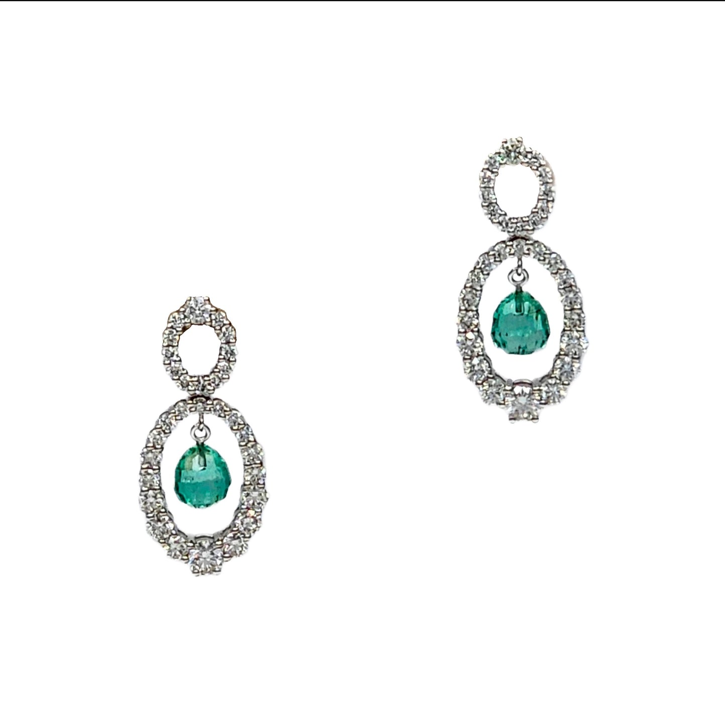 18K White Gold Emerald Briolette and Diamond Earrings