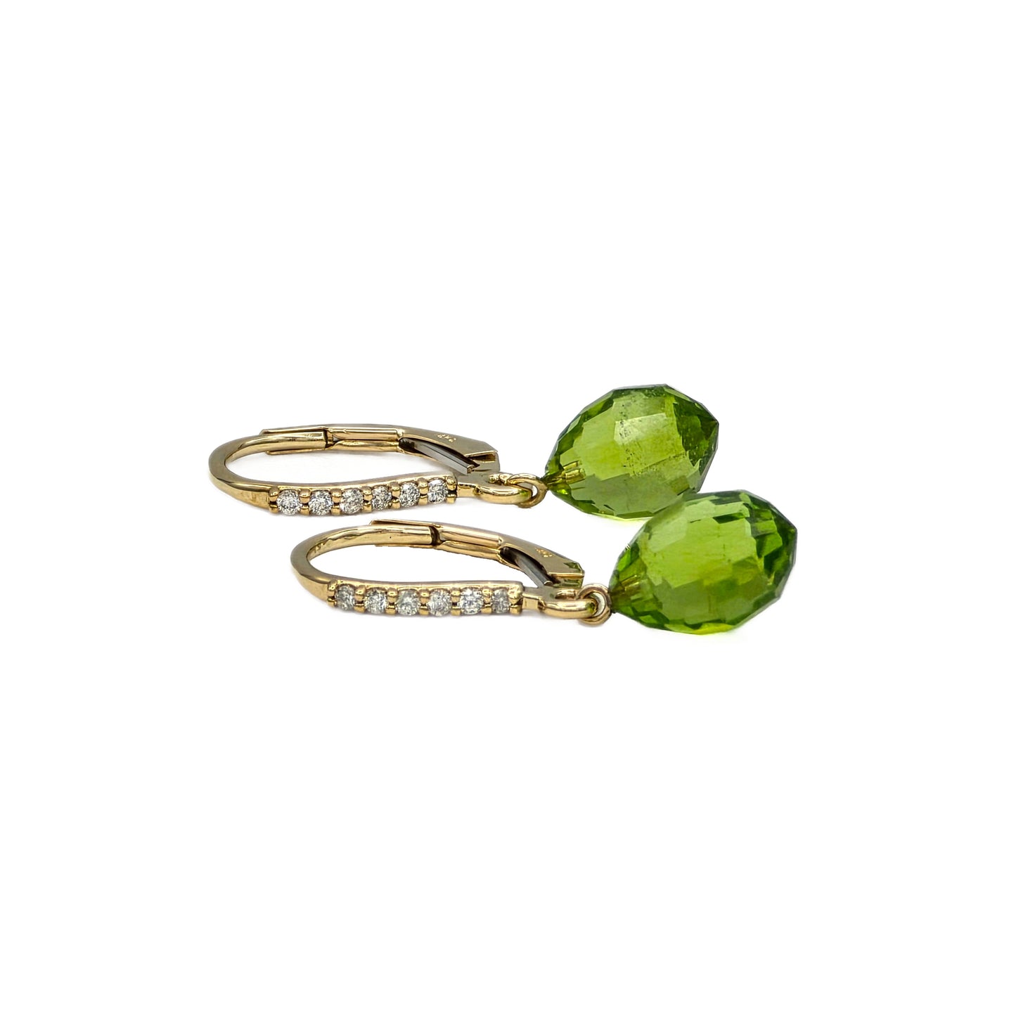 14K yellow gold peridot and diamond earrings