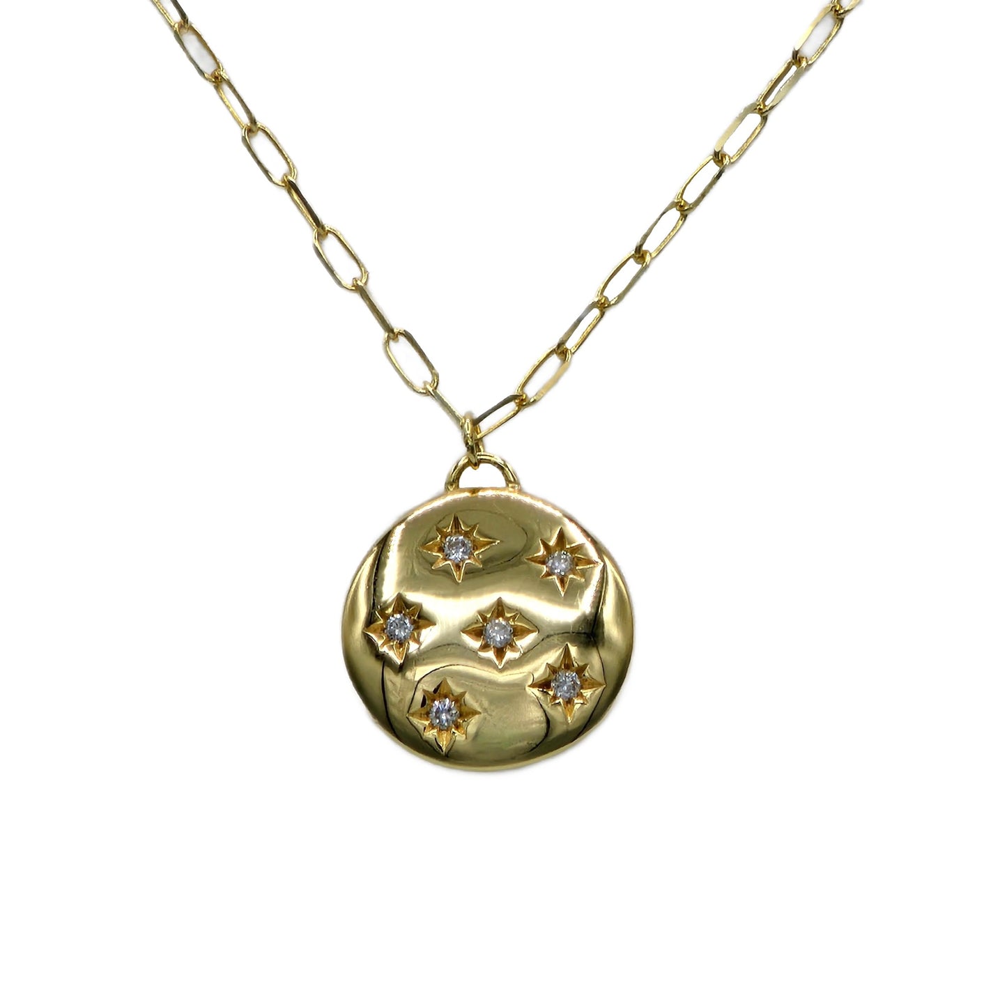 14K Yellow Gold Diamond Star Disc Pendant