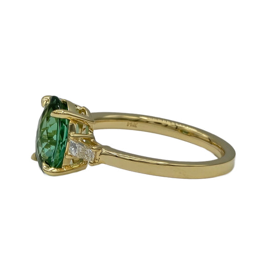 Green Tourmaline and Diamond Ring Side View