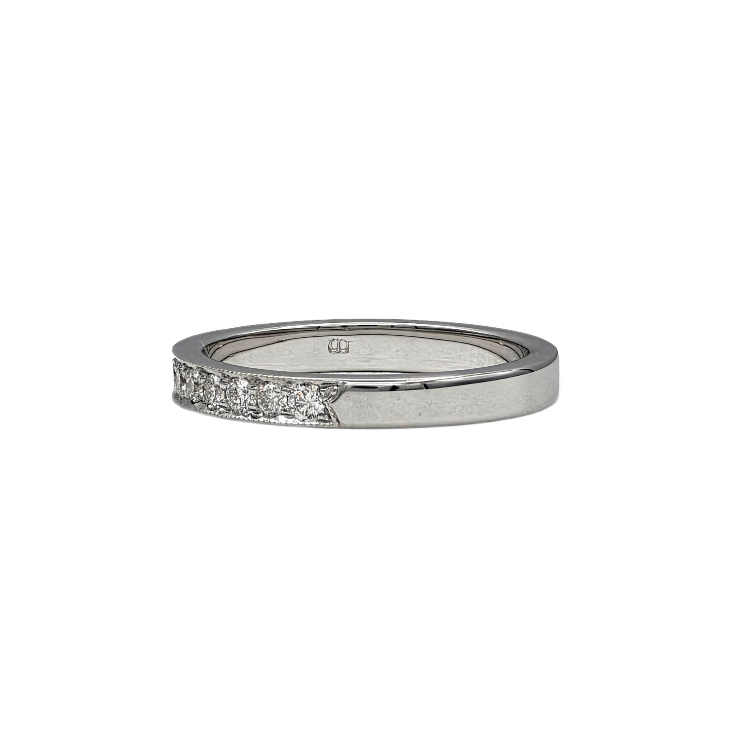 14K white gold bead set wedding band