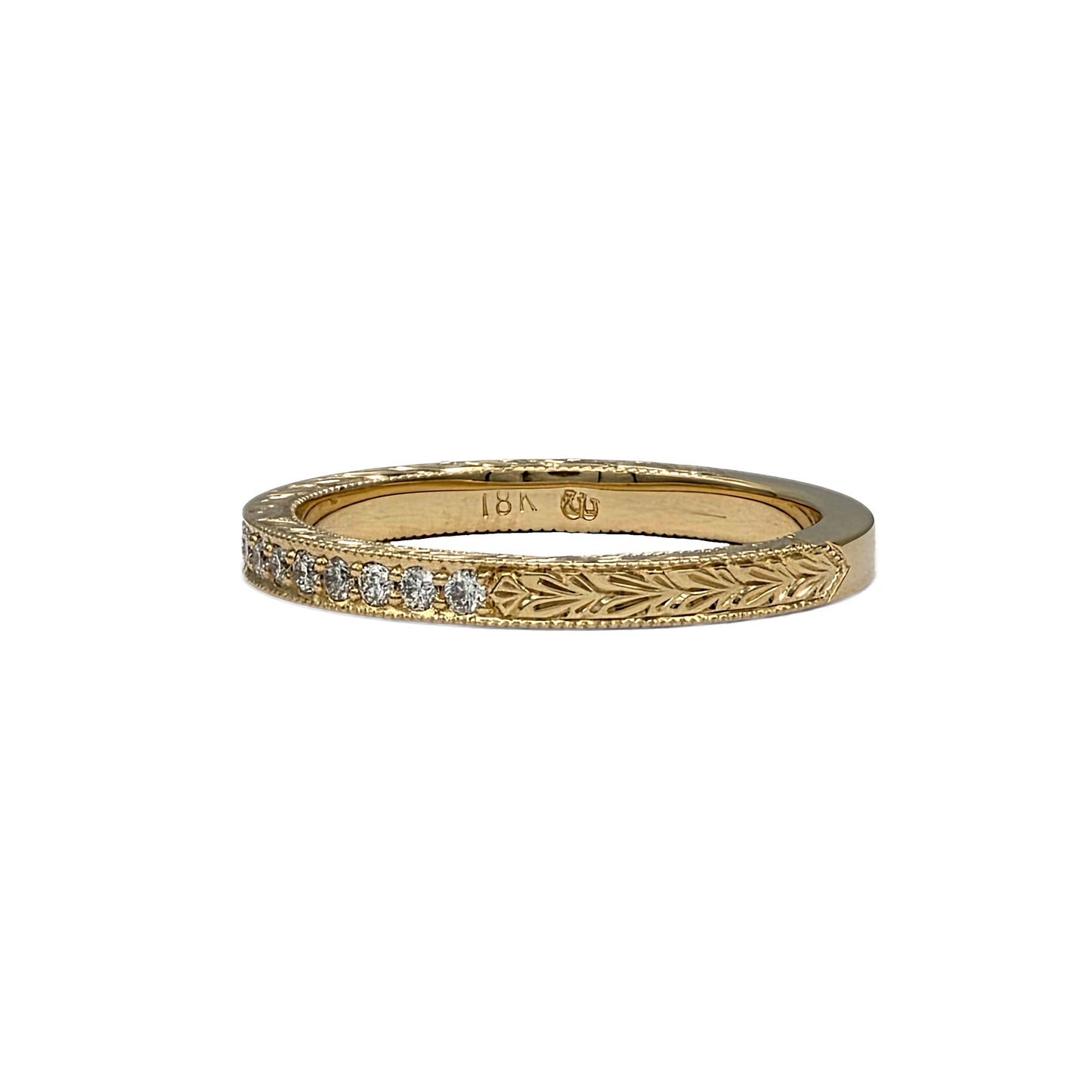 18K yellow gold hand engraved diamond band