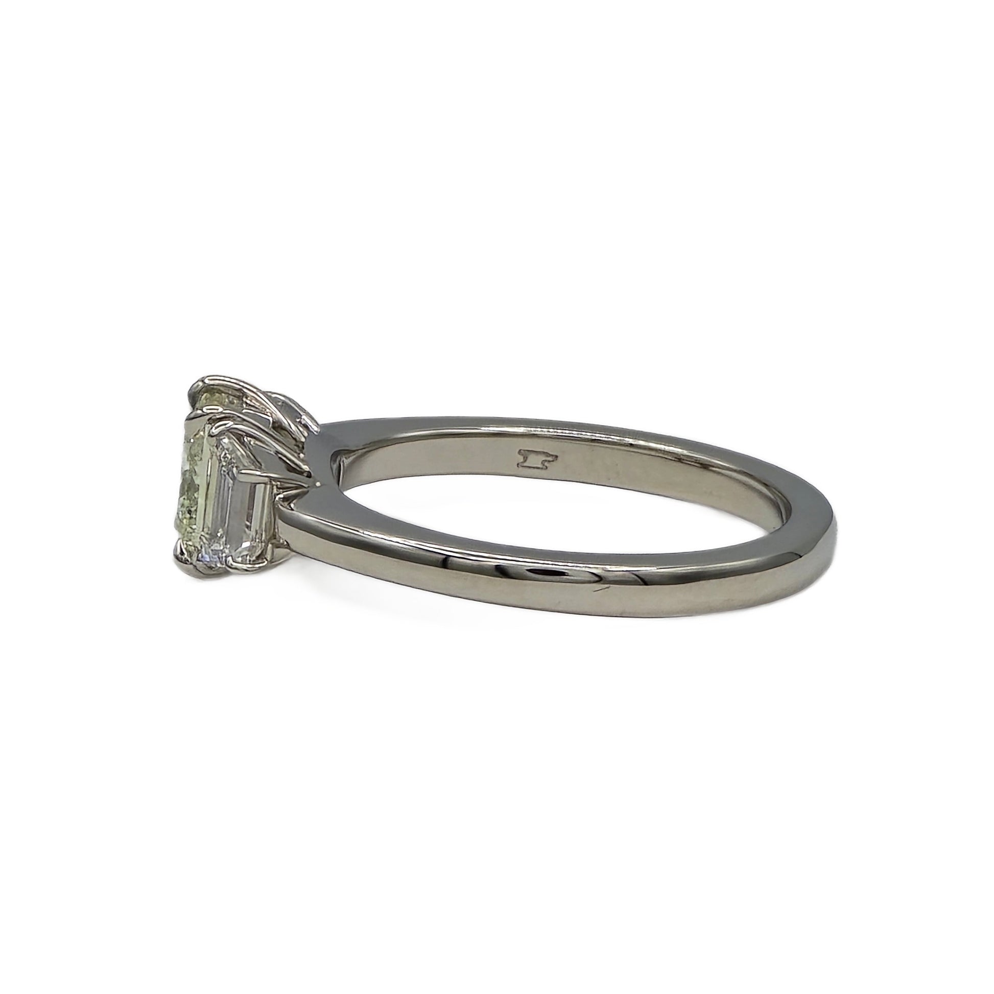 Natural Fancy Light Yellow Green diamond Ring in Platinum