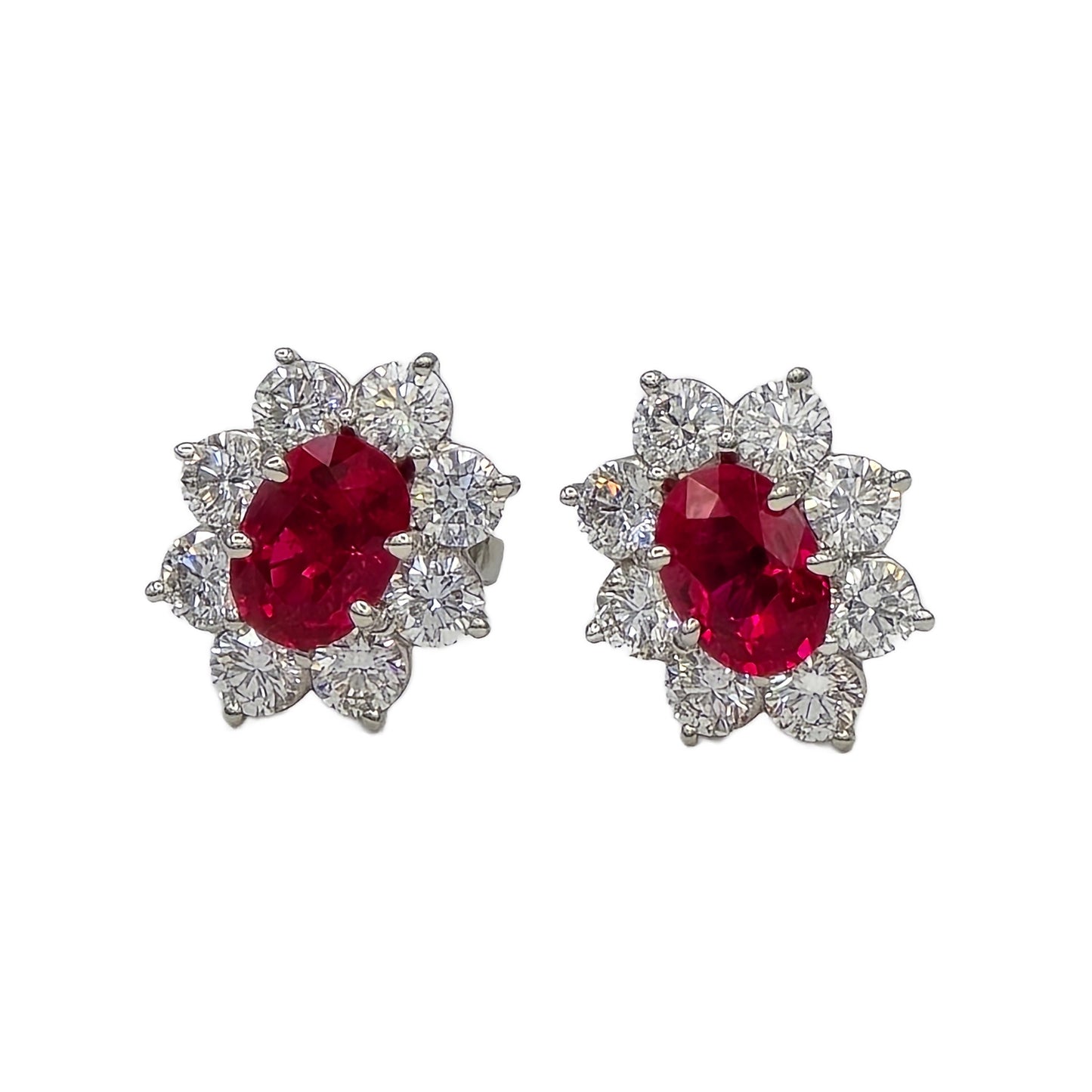 Handmade Platinum Ruby and Diamond Earrings GIA