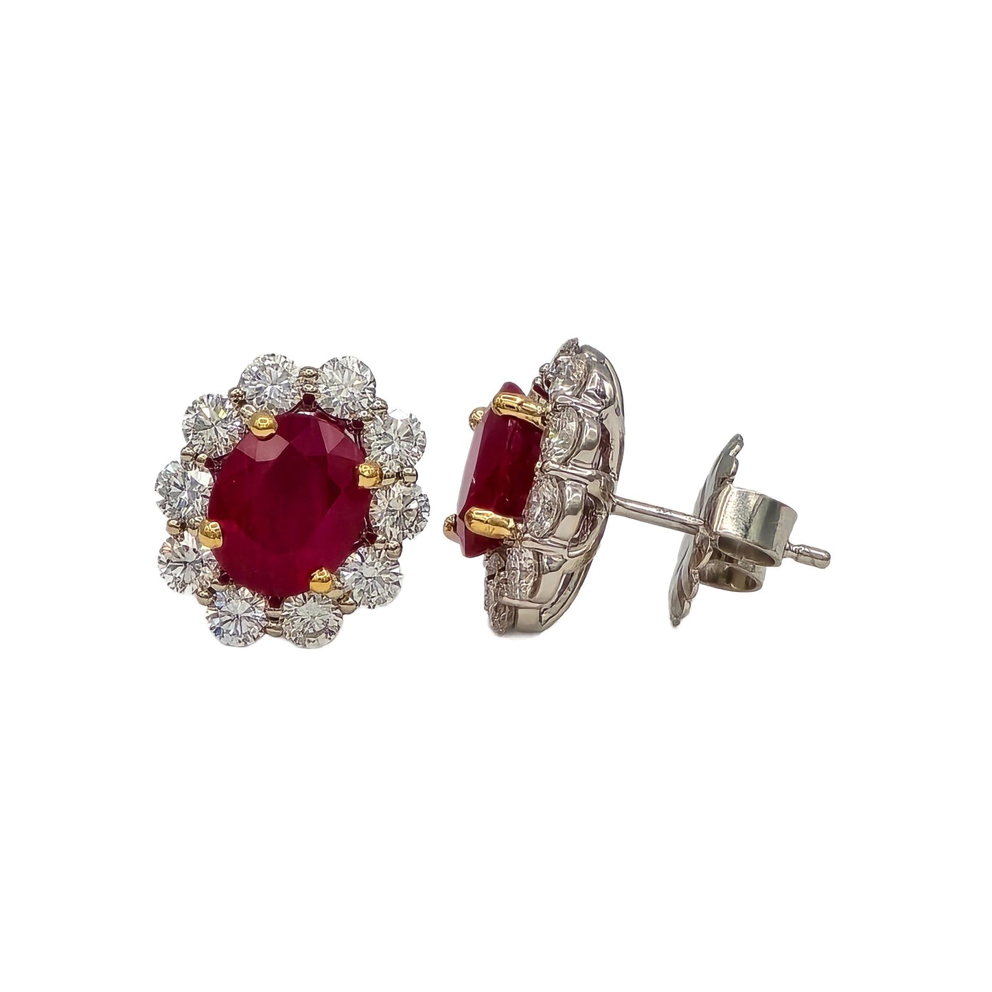 5.03 Ctw Burma Ruby Earrings with 2.01 Ctw round brilliant cut diamond earrings in 14K white gold