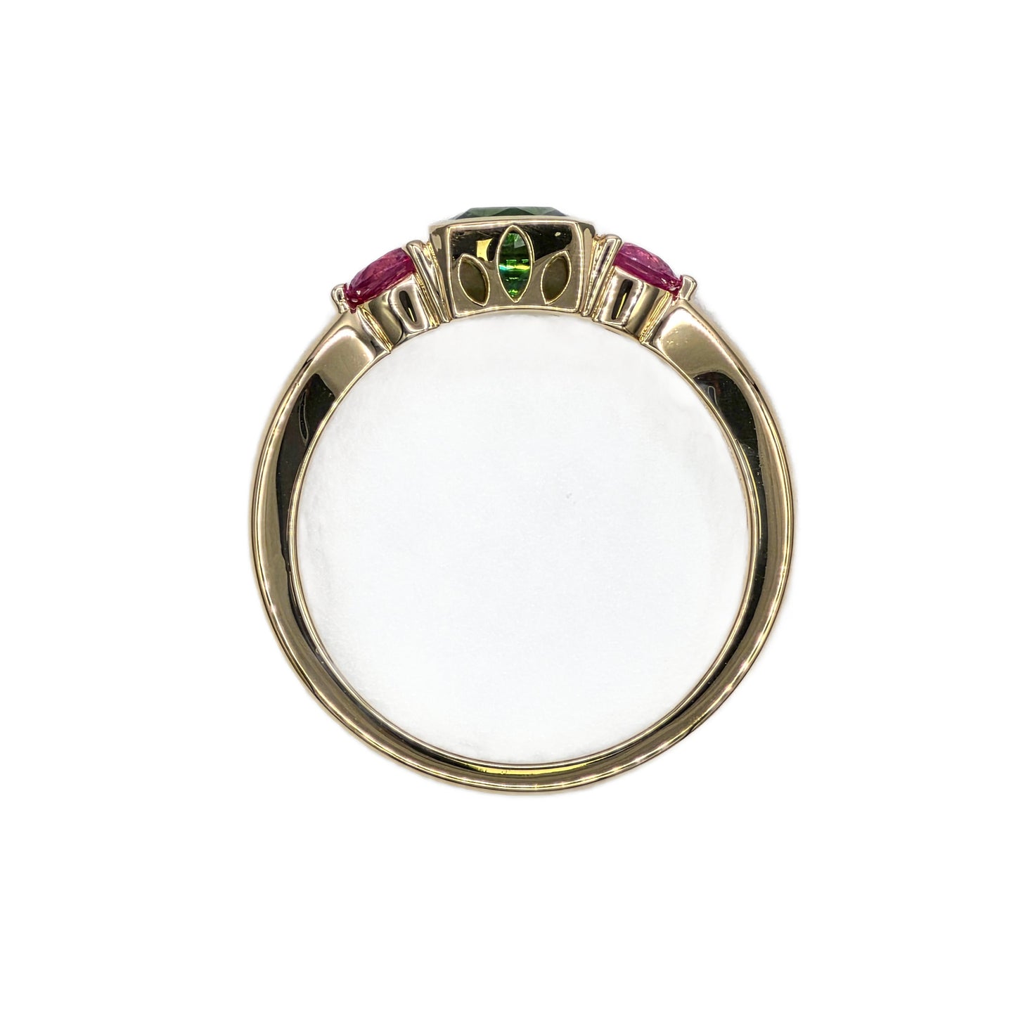 Tsavorite Garnet and Pink Sapphire Ring in 14K Yellow Gold