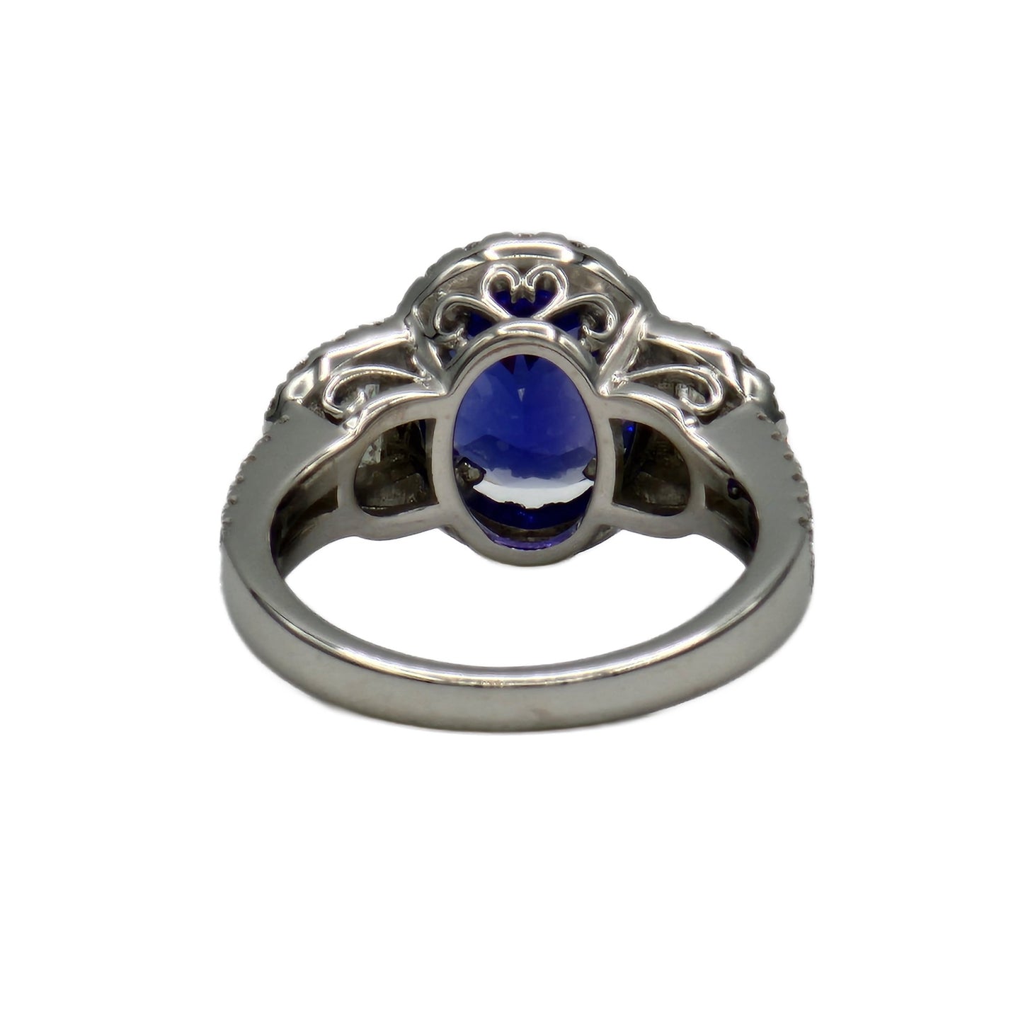 2.60 Oval Tanzanite and 64=1.04 Carat Diamond Ring in 18K White Gold