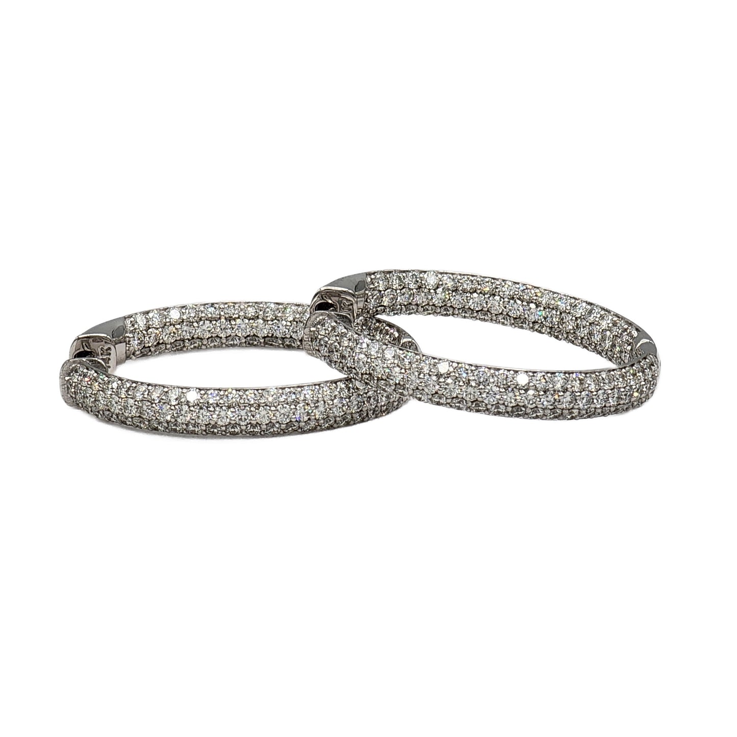 14K White Gold Pave Diamond Inside Outside Hoop Earrings