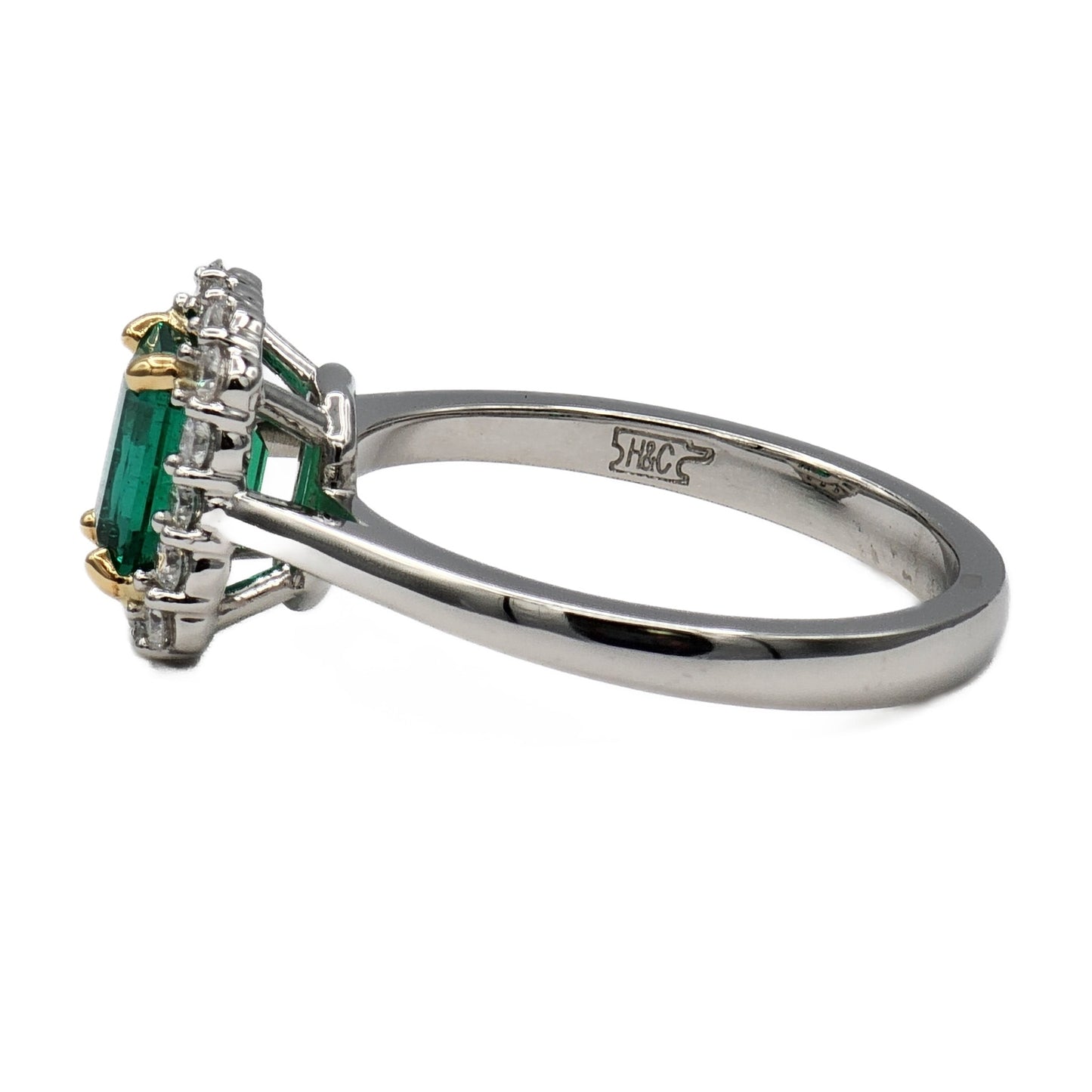 Platinum Emerald and Diamond Halo Ring