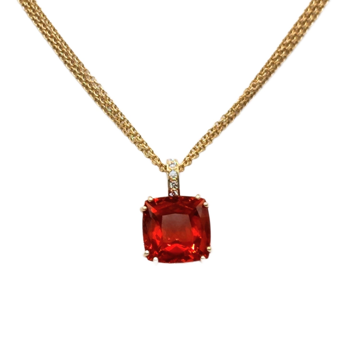 8.17 Carat Cushion Cut Fire Opal and 0.10ctw Diamond Pendant in 14K