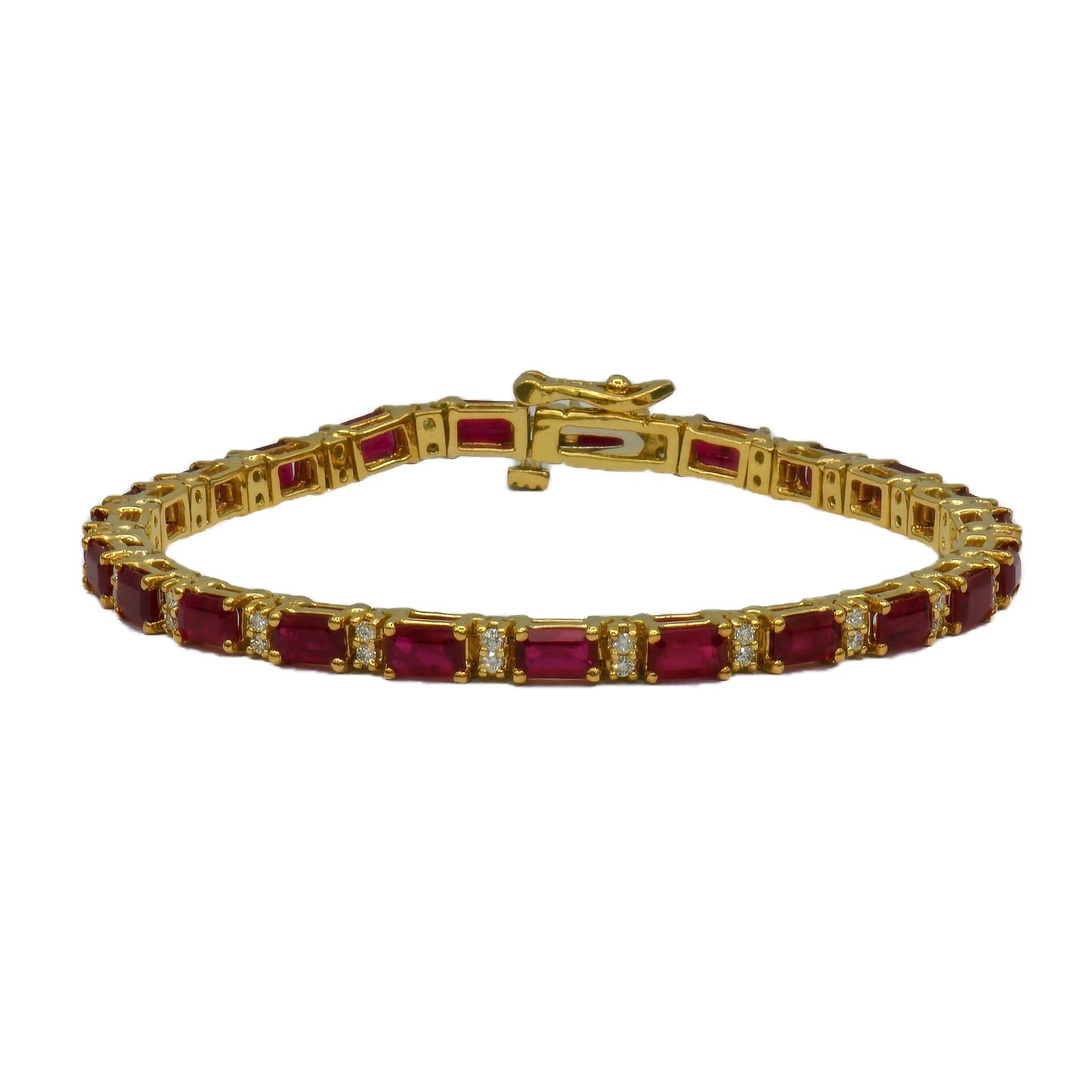 23=7.35 Carat Ruby and 46=0.48 Carat Diamond Bracelet in 18K Yellow Gold