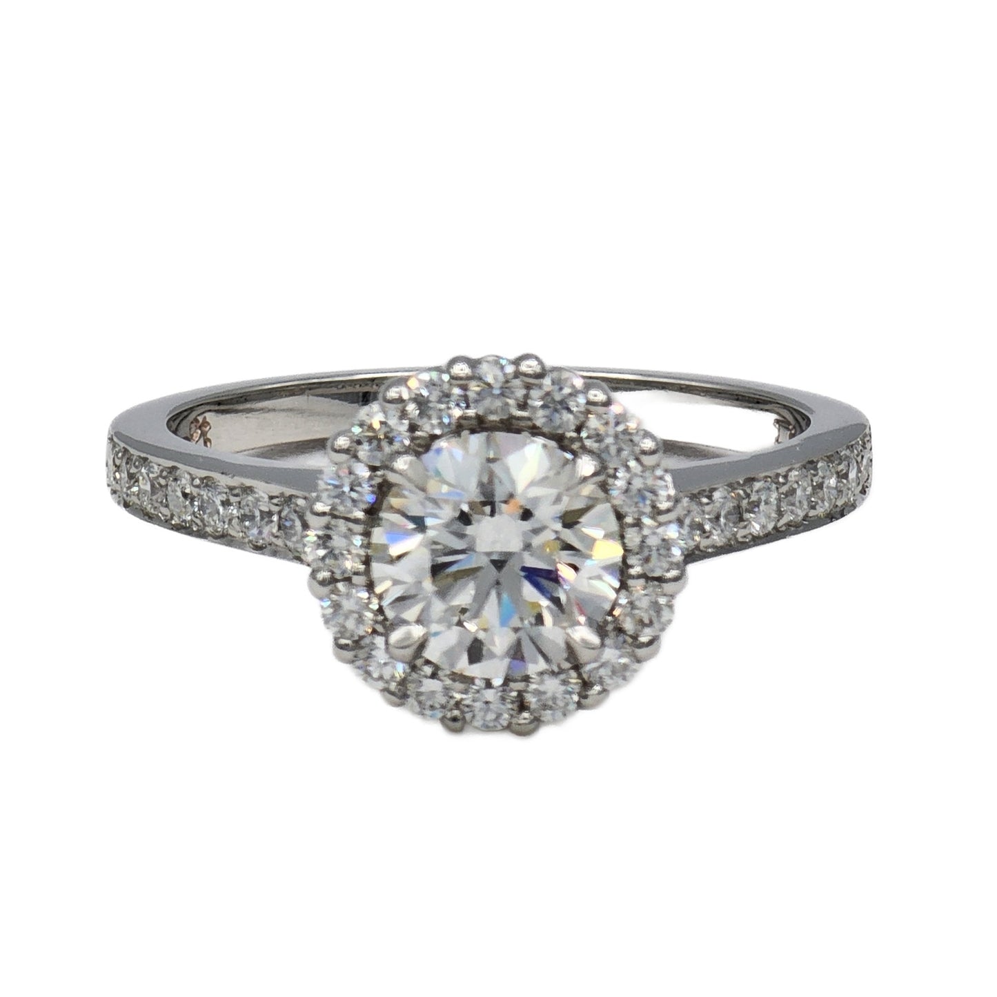 1.01 Carat G/VS2 Round Diamond Halo Ring in Platinum, GIA Report