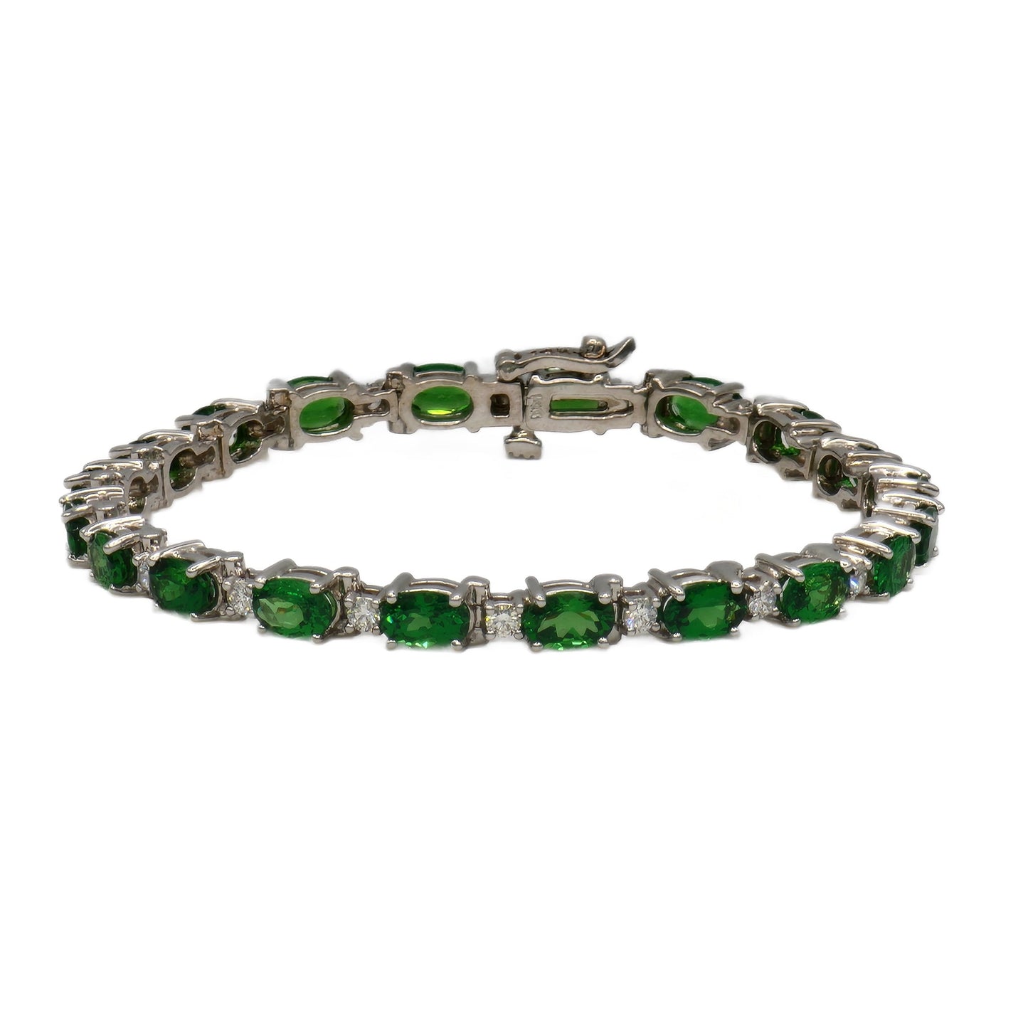 20=9.97 Carat Oval Tsavorite Garnet and 20=1.02 Carat Round Diamond Bracelet in 14K White Gold