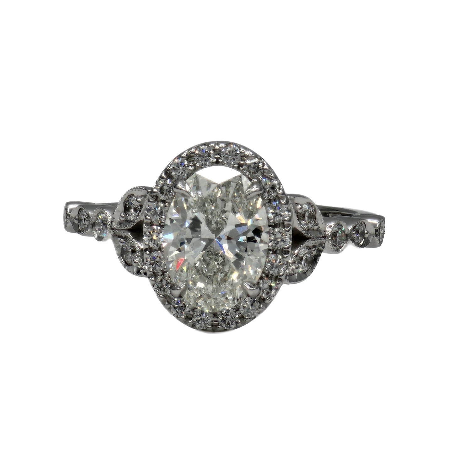 1.50 Carat I/SI2 Oval Diamond with 30=0.38Ctw Diamond Ring in 18K White Gold, GIA Report