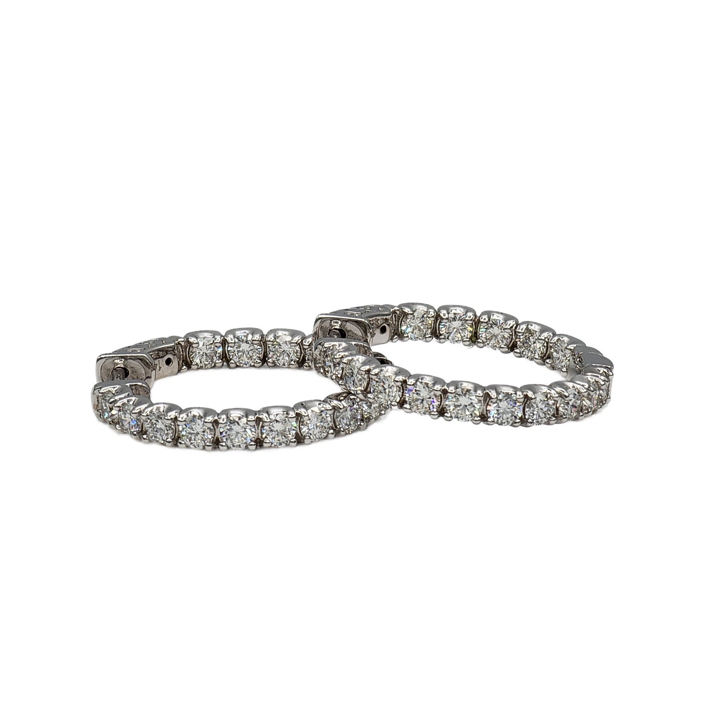 30=2.75 Carat Total Weight Diamond Inside Outside Hoop Earrings in 14K White Gold