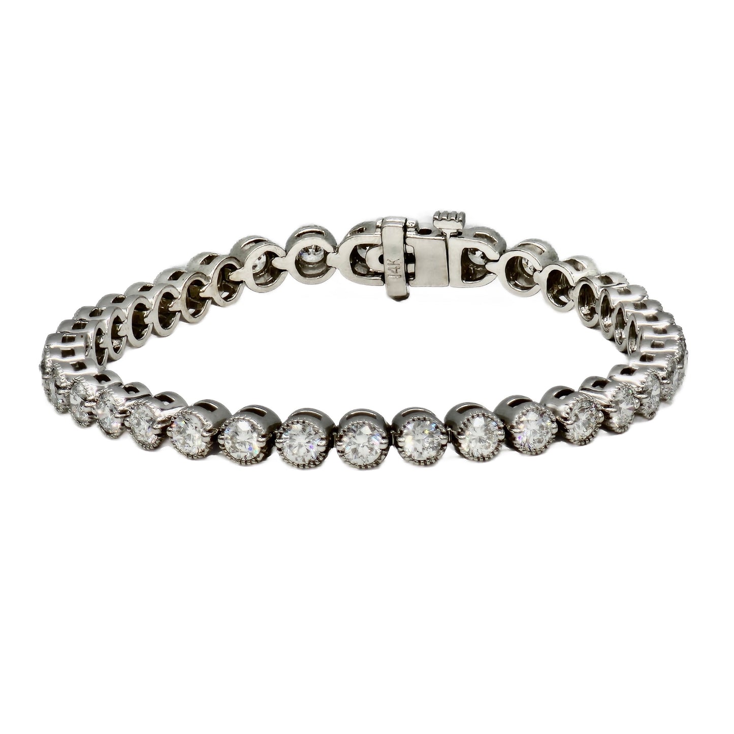 36=6.60 Carat Total Weight Bezel Set Tennis Bracelet in 14K White Gold