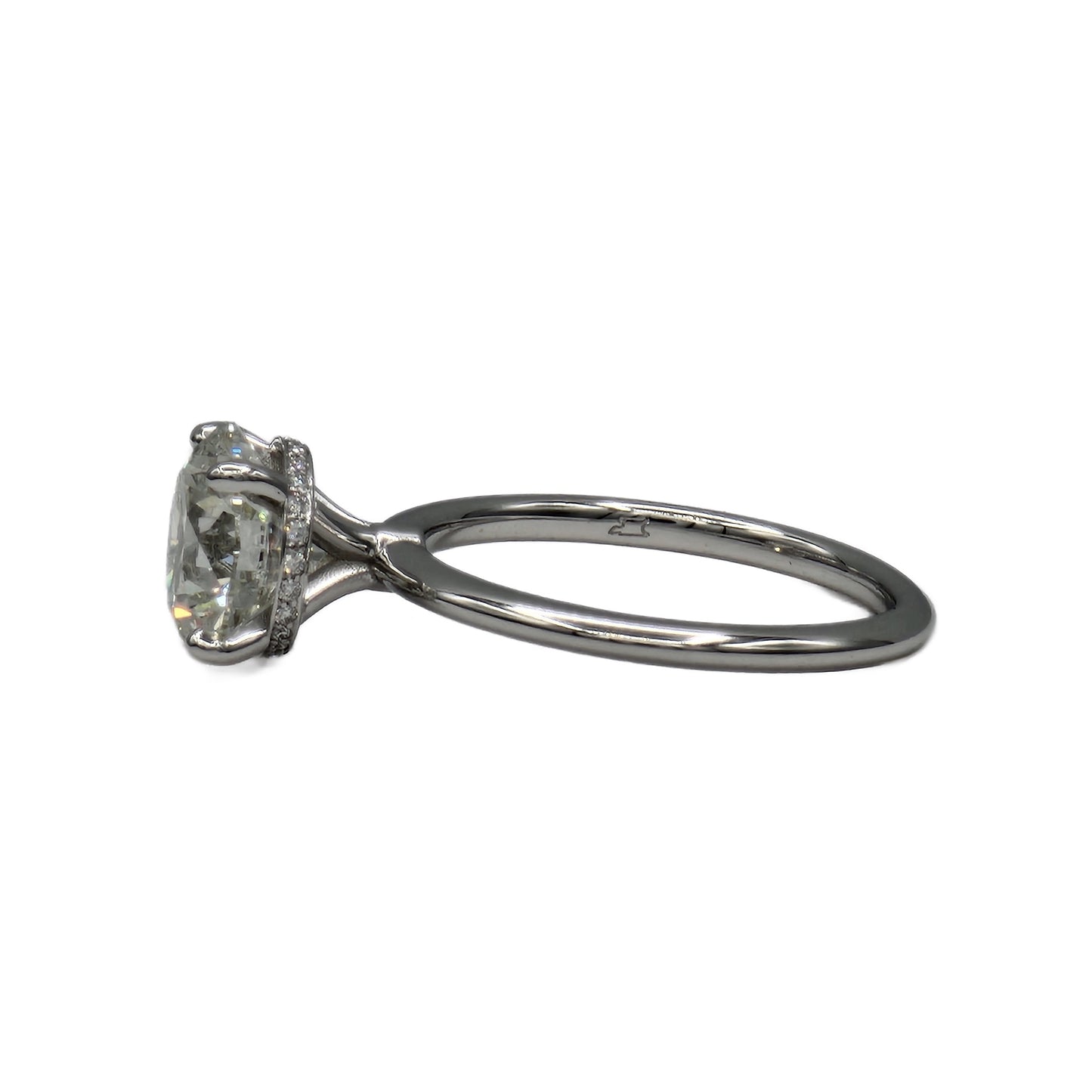 2.45 Carat J/SI2 Round Brilliant Cut Diamond with 24=0.10Ctw Hidden Halo Ring in 18K White Gold, GIA Report