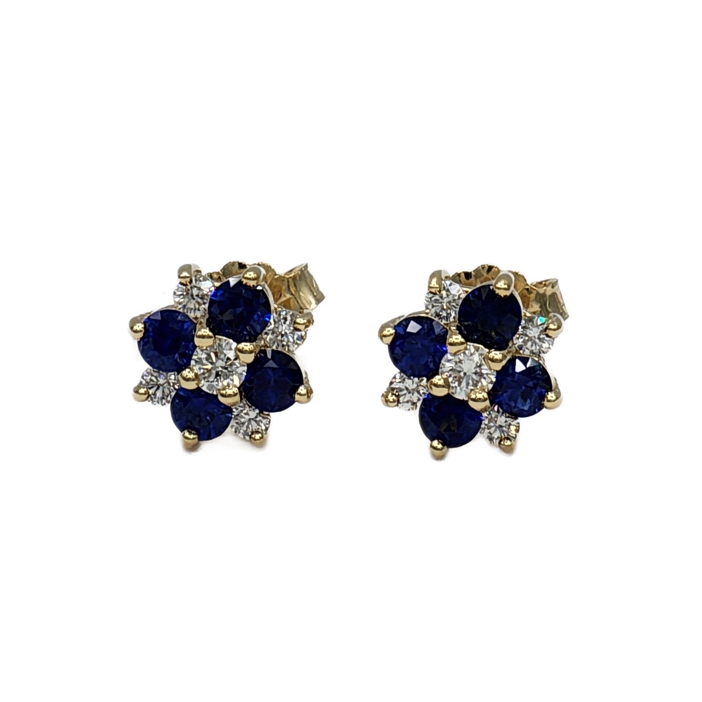 14K Sapphire and Diamond Cluster Earrings