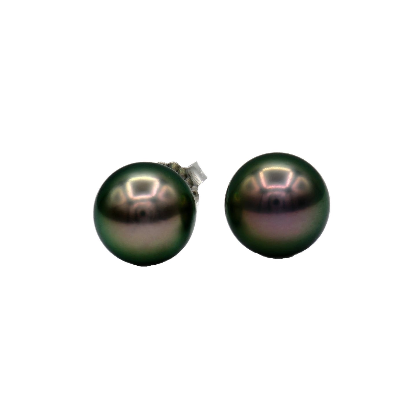 14K White Gold Tahitian Pearl Stud Earrings