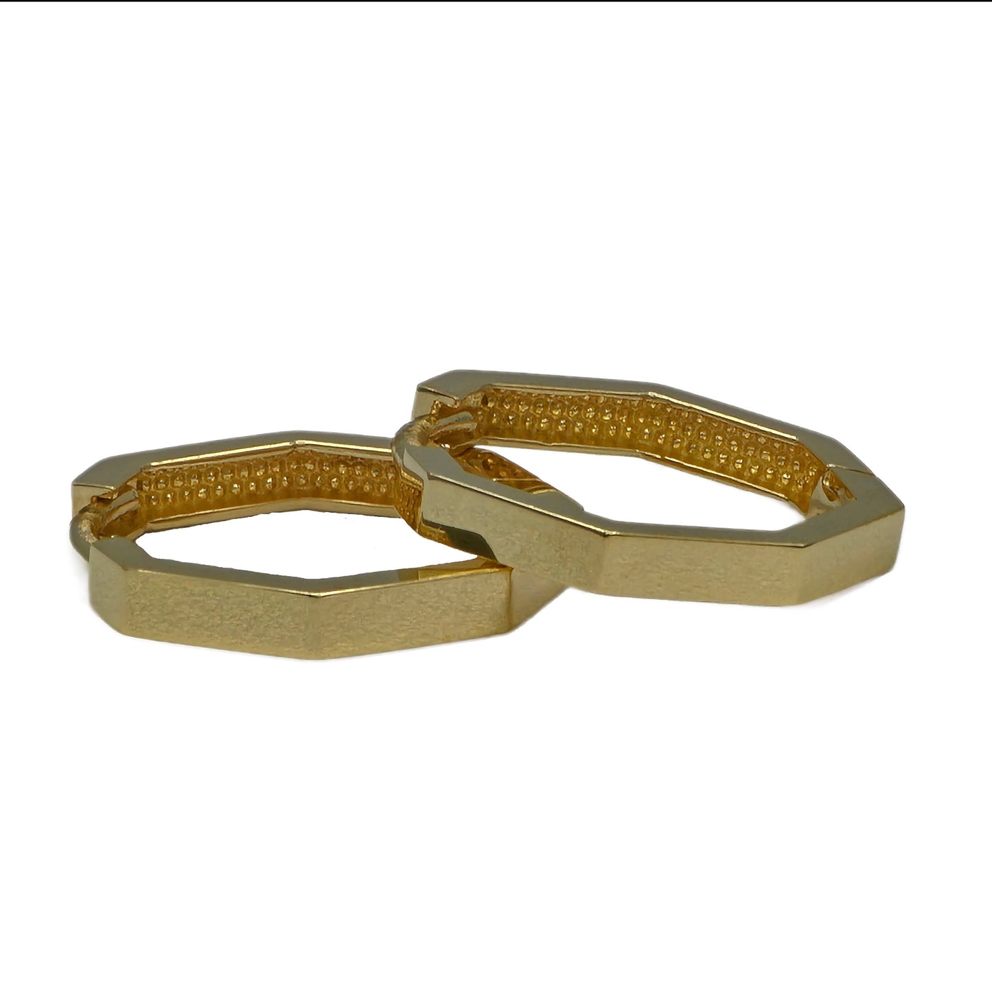 15mm Hexagon Huggie Hoop Earrings in 14K