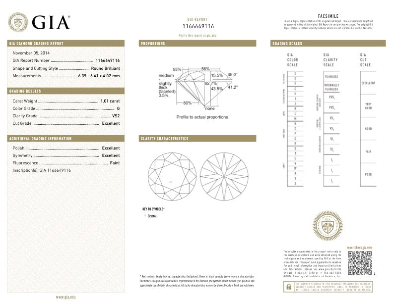 1.01 Carat G/VS2 Round Diamond Halo Ring in Platinum, GIA Report