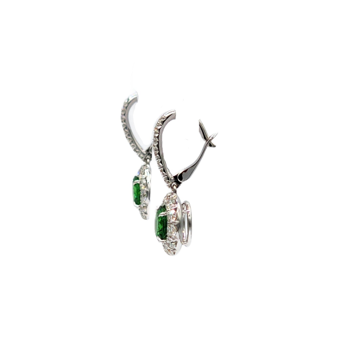 2.80 Carat Round Tsavorite Garnet and 40=1.64 Carat Diamond Earrings in 18K
