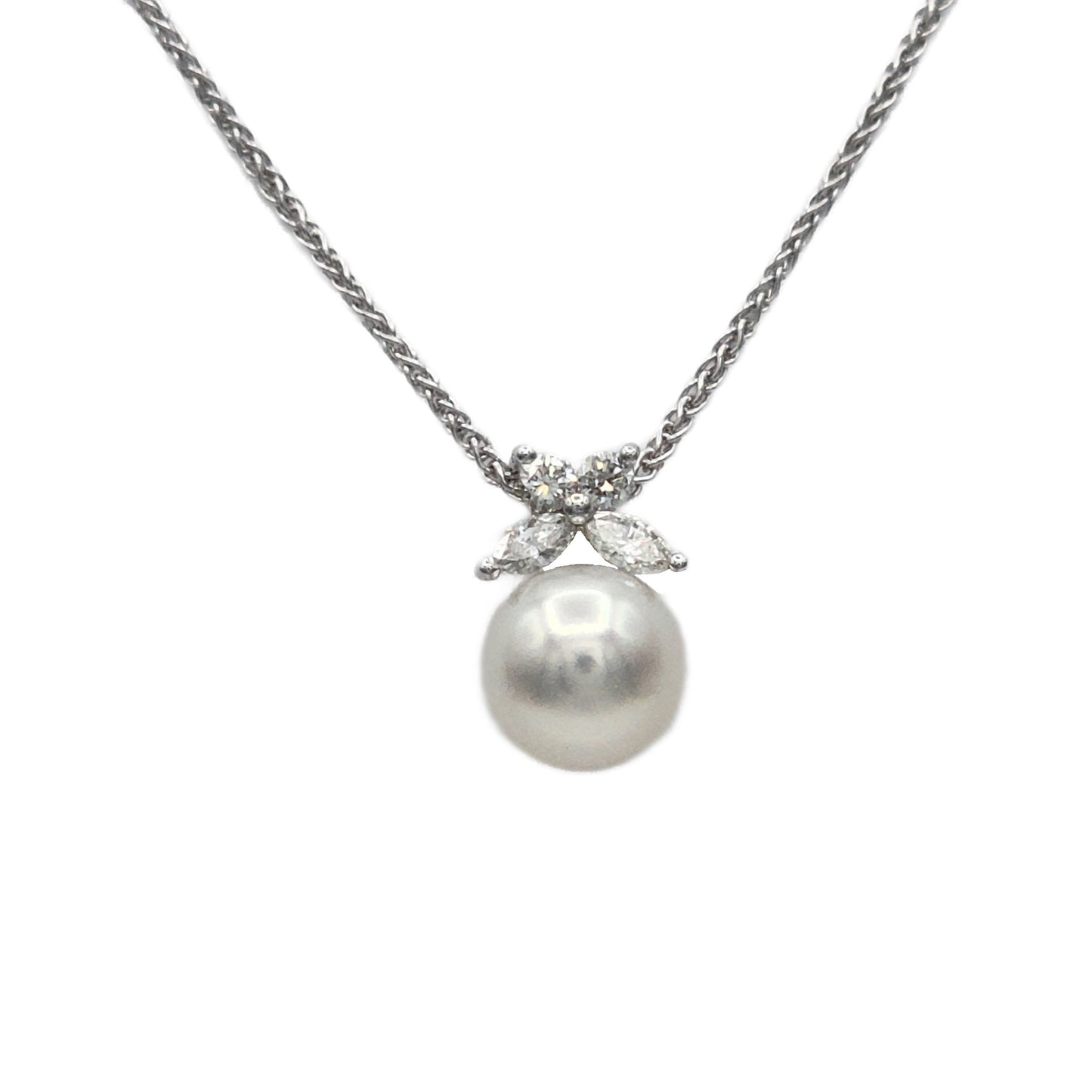 14K White Gold Pearl and Diamond Pendant