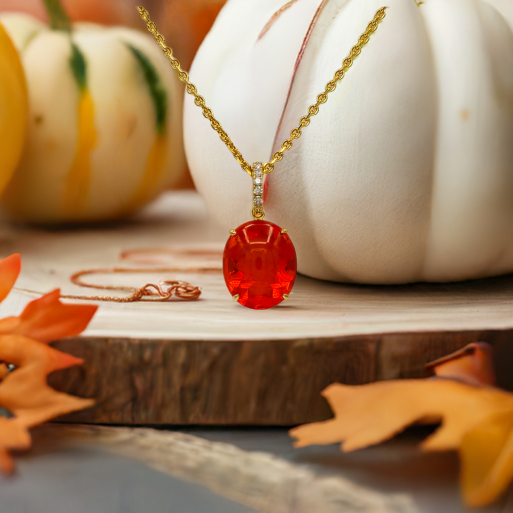 Fire Opal Necklace for October Birthstone Blog Post