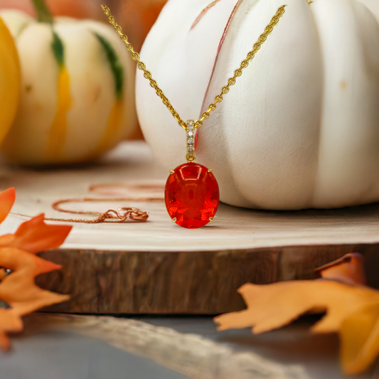 Fire Opal Necklace for October Birthstone Blog Post
