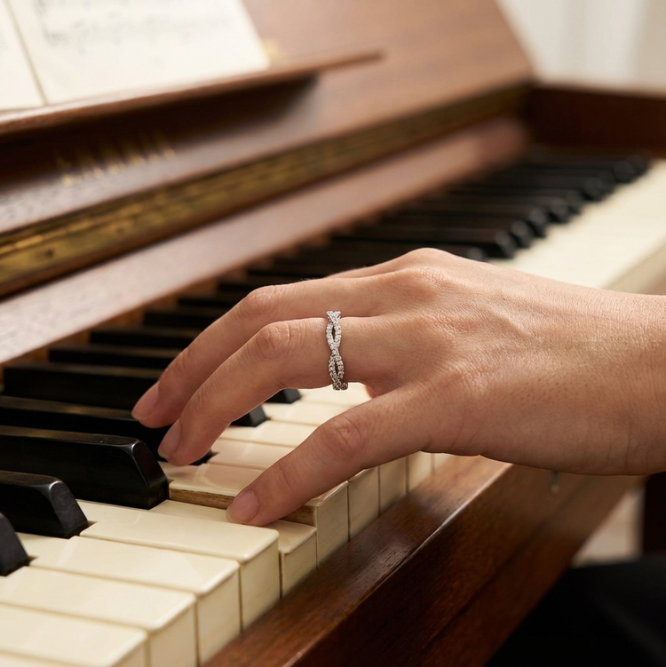 A photo of a diamond band.  Clicking on this will take you to a collection of wedding bands