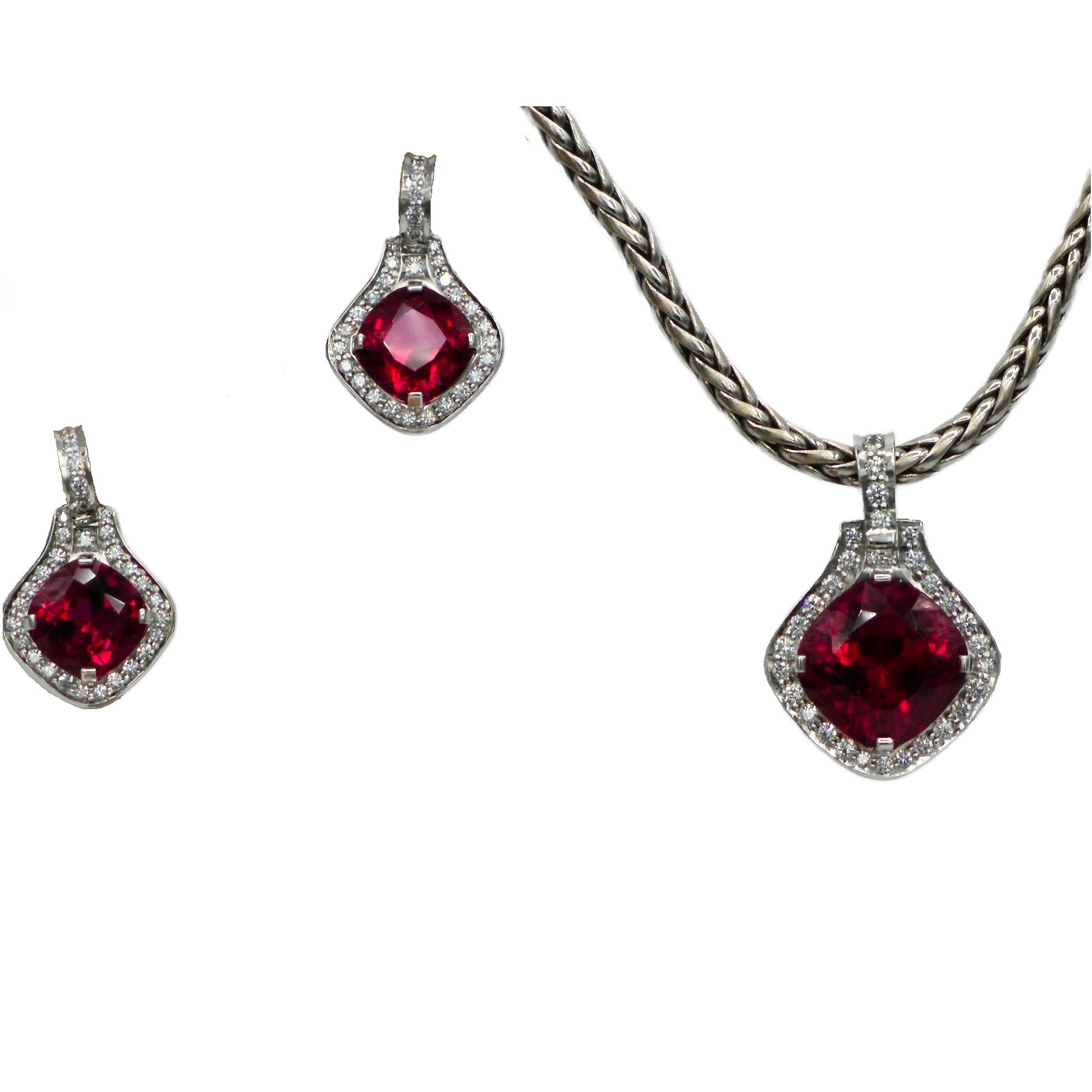 Rubellite Red Tourmaline Pendant and Earrings