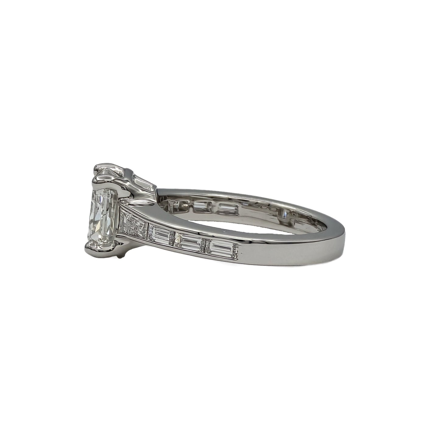 Side view of 2.31 Carat radiant cut diamond channel set band