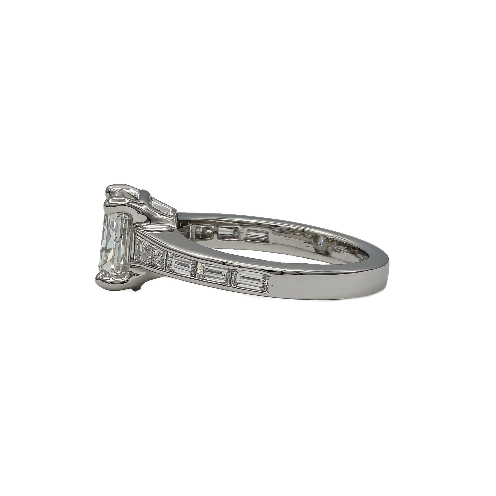 Side view of 2.31 Carat radiant cut diamond channel set band