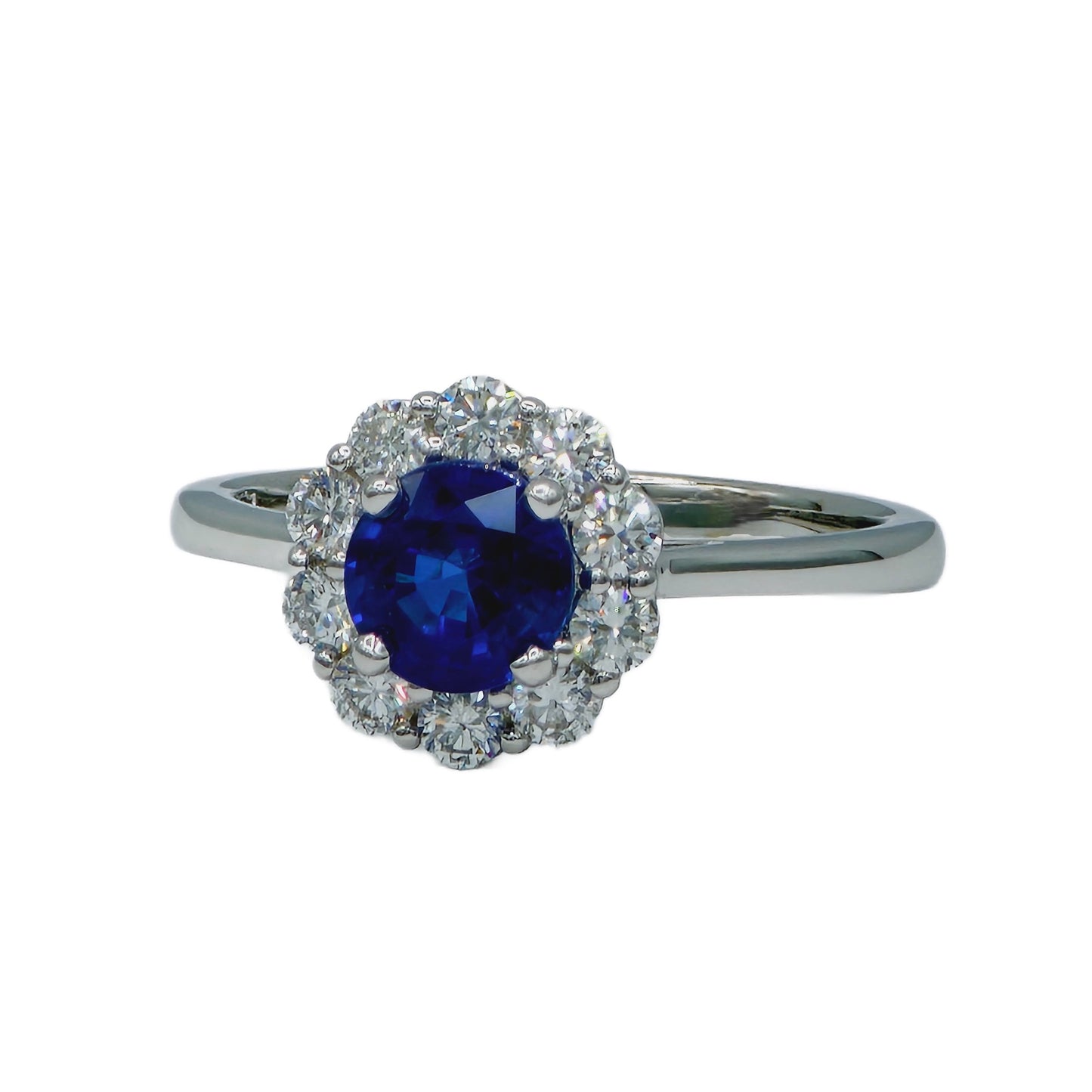 14K White Gold Sapphire and Diamond Halo Ring