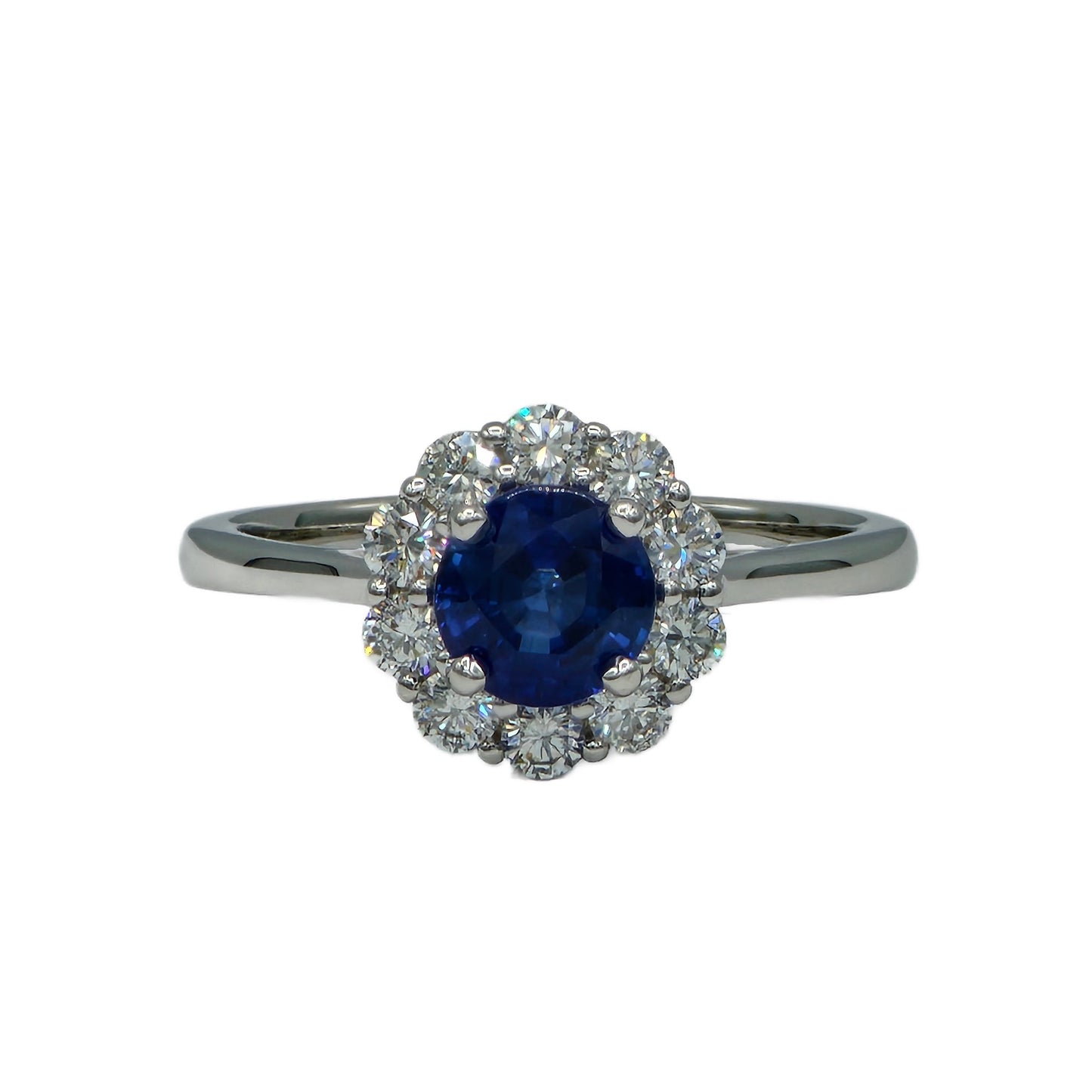 1.14 Carat Blue Sapphire and 10=0.50 Carat Diamond Ring in 14K White Gold