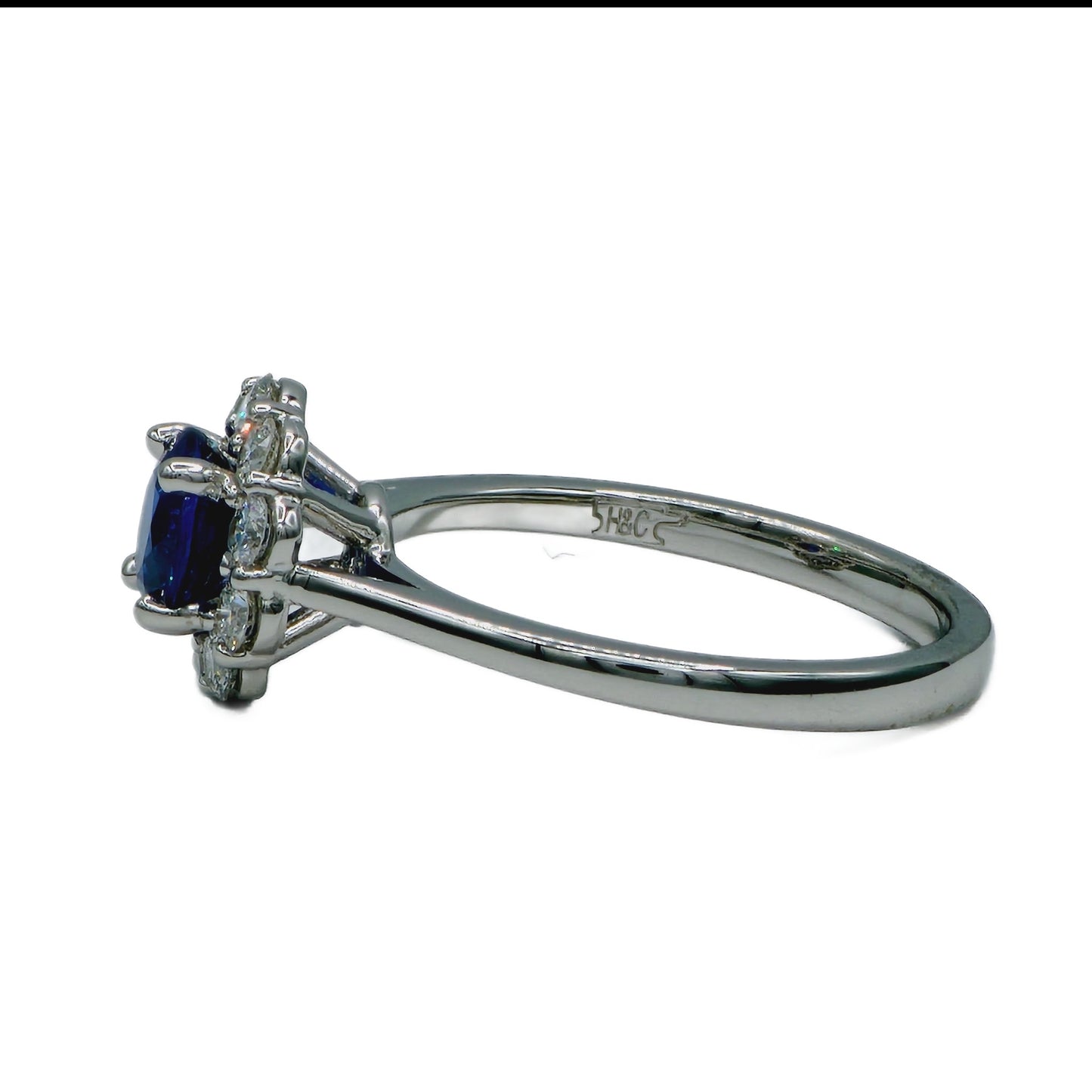 1.14 Carat Blue Sapphire and 10=0.50 Carat Diamond Ring in 14K White Gold