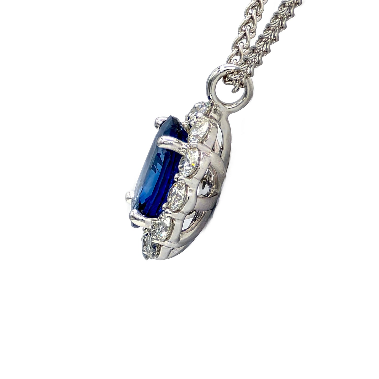 4.03 Carat Oval Blue Sapphire and Diamond Pendant in 14K White Gold