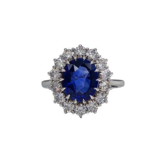 4.06 Carat Blue Sapphire and Diamond Ring